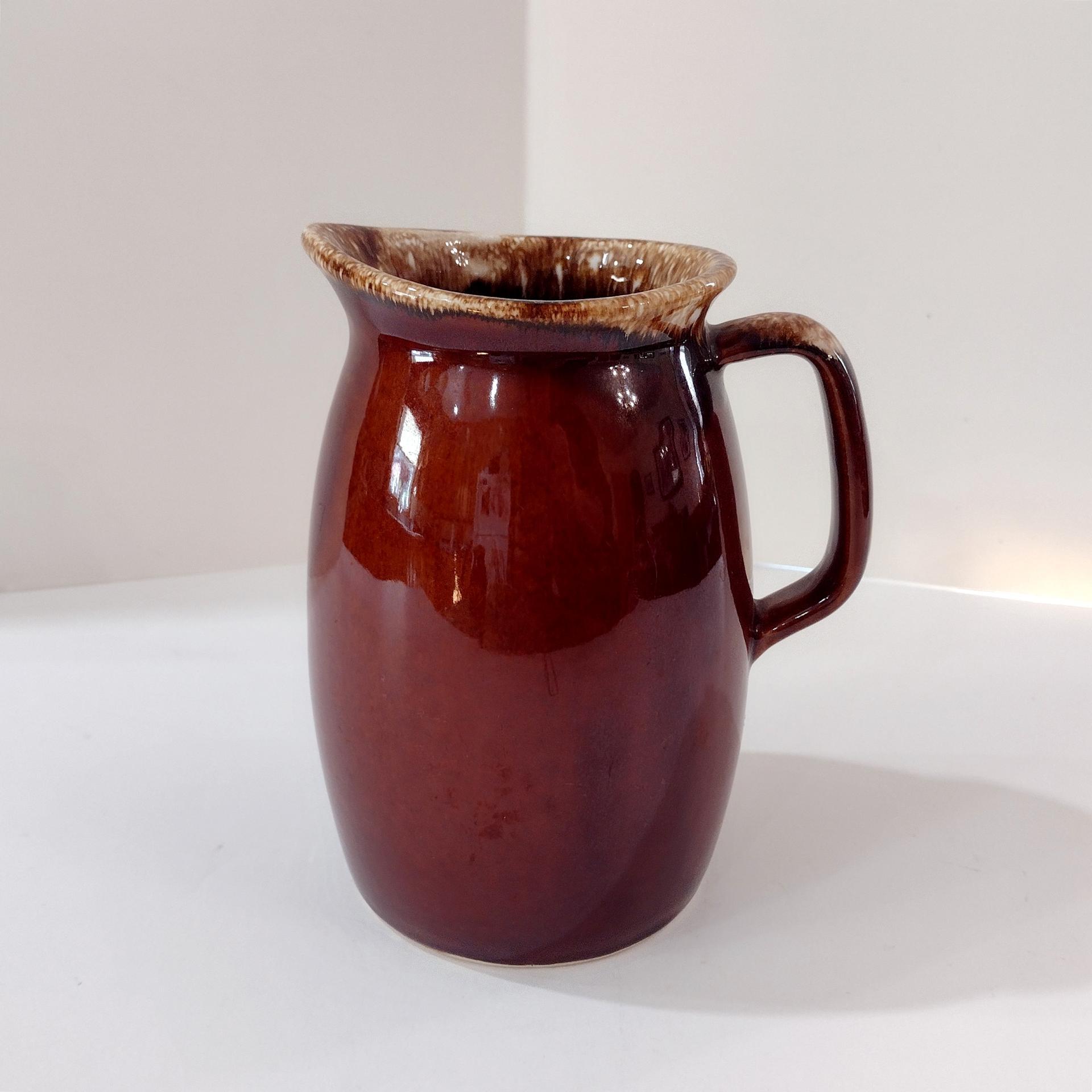 Vintage Hull Pottery Milk Pitcher, Brown Drip Glazed Ceramic Pitcher