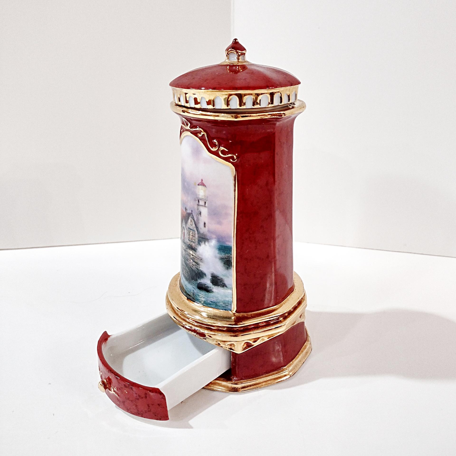 Vintage Thomas Kinkade Porcelain Lighthouse Music Box with Trinket Drawer, Seaside Reflections Beacon of Hope, Somewhere Out There Song