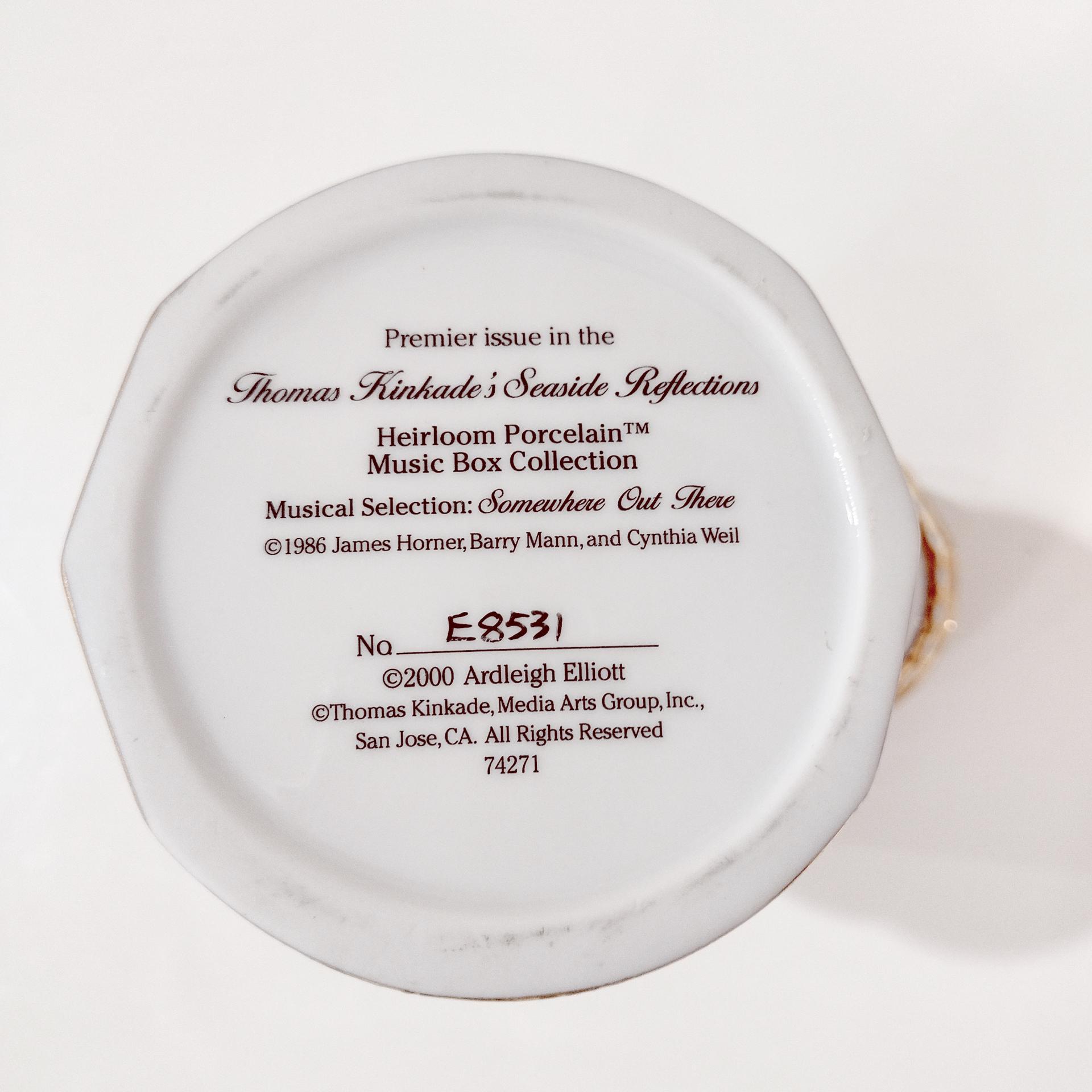 Vintage Thomas Kinkade Porcelain Lighthouse Music Box with Trinket Drawer, Seaside Reflections Beacon of Hope, Somewhere Out There Song