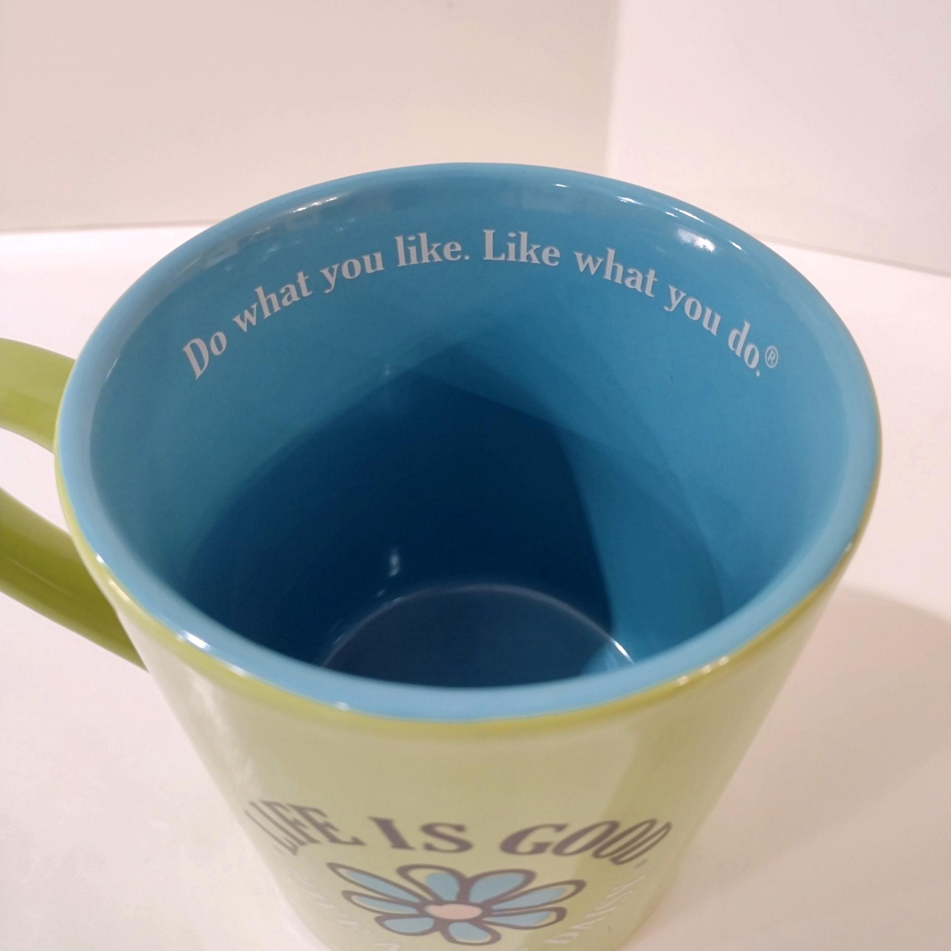 Vintage Life is Good Have a Nice Daisy Ceramic Coffee Tea Mug, Do What You Like Like What You Do, Large Oversized Mug