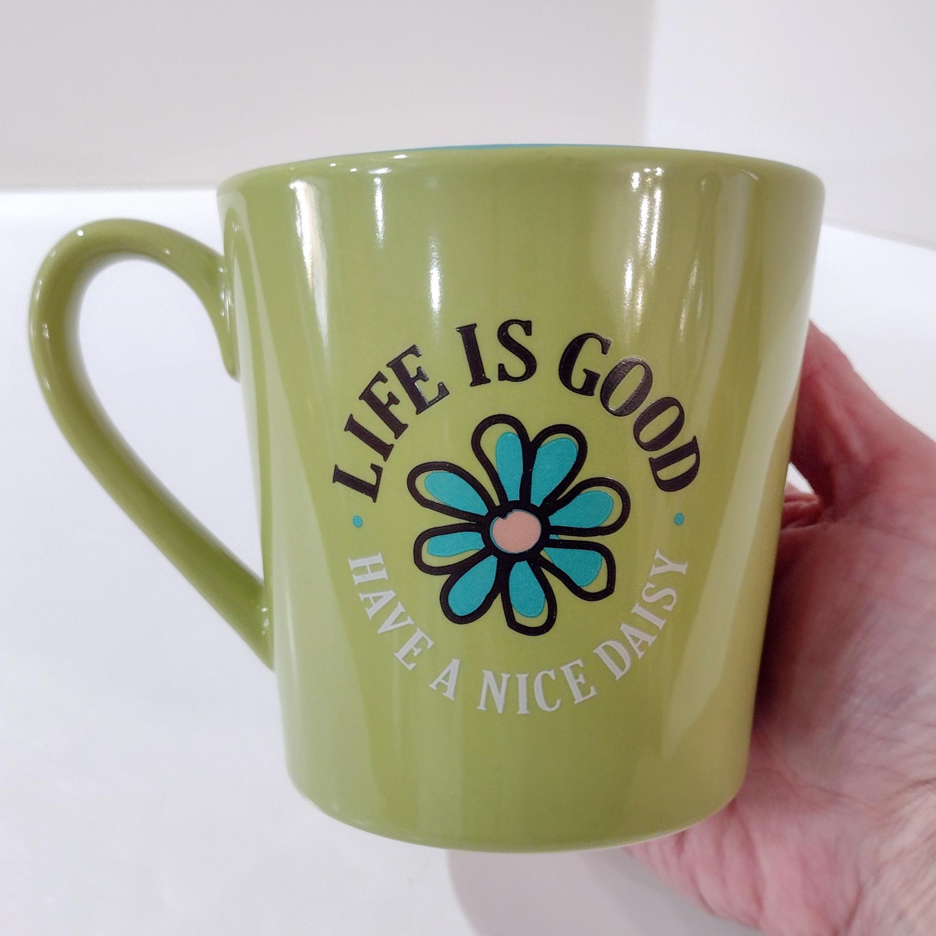 Vintage Life is Good Have a Nice Daisy Ceramic Coffee Tea Mug, Do What You Like Like What You Do, Large Oversized Mug