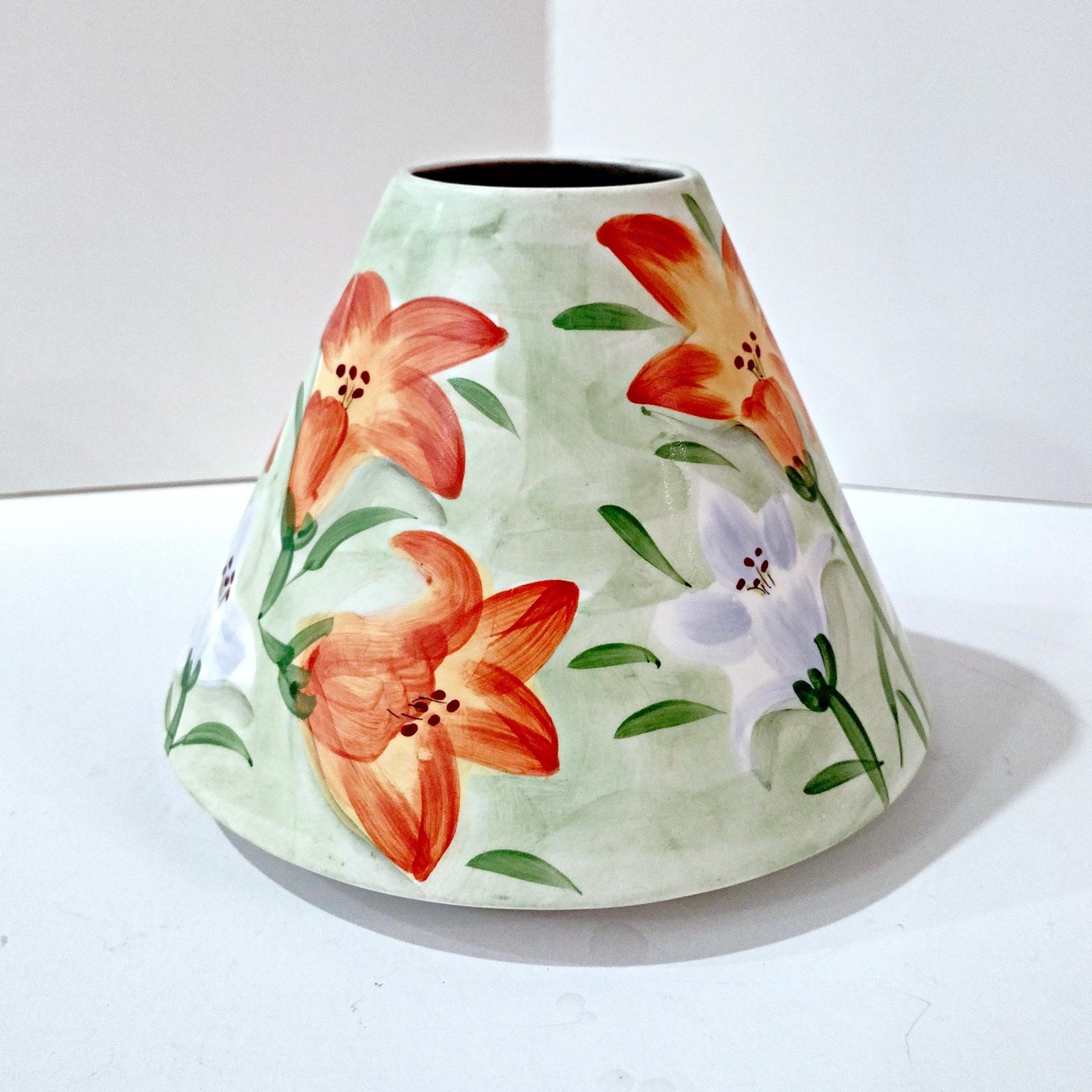 Vintage Yankee Candle Day Lilies Ceramic Shade Jar Topper, Orange and White Lily Floral Design