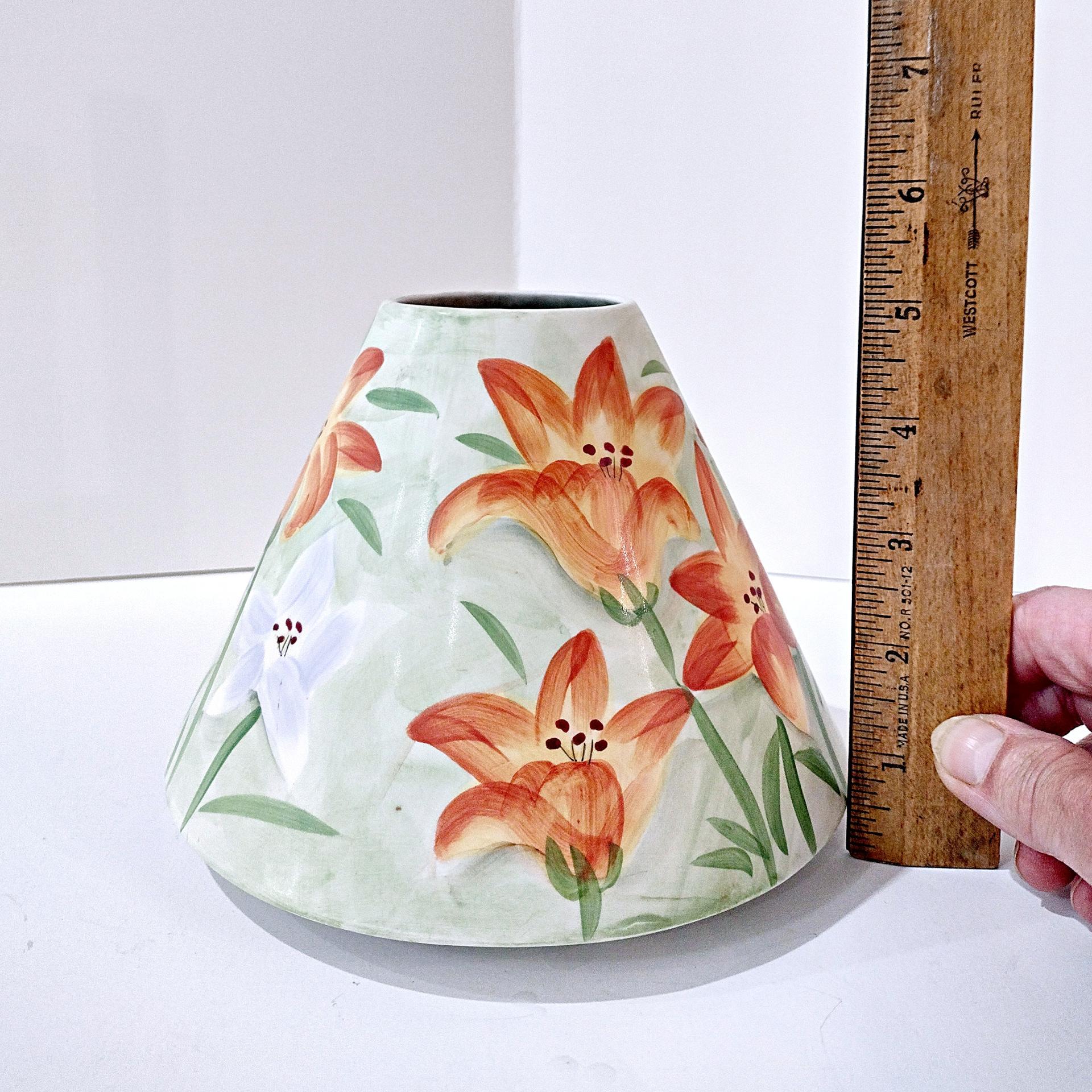 Vintage Yankee Candle Day Lilies Ceramic Shade Jar Topper, Orange and White Lily Floral Design