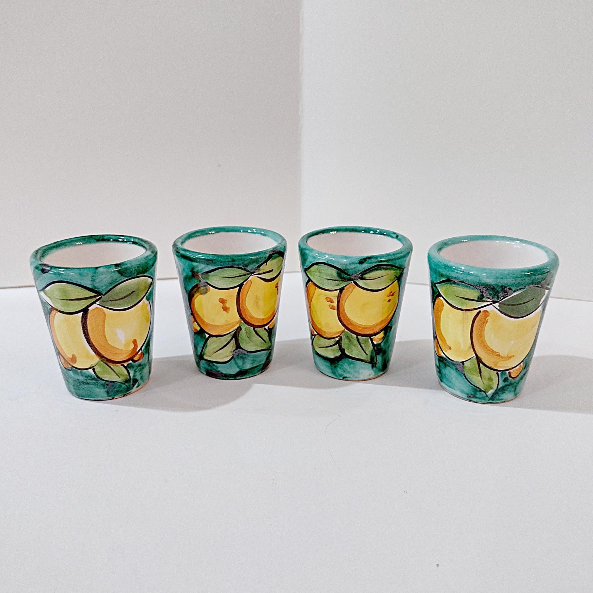 Vintage Limoncello Ceramic Shot Glasses Cups, Set of 4, Lemon Design Yellow and Green Barware