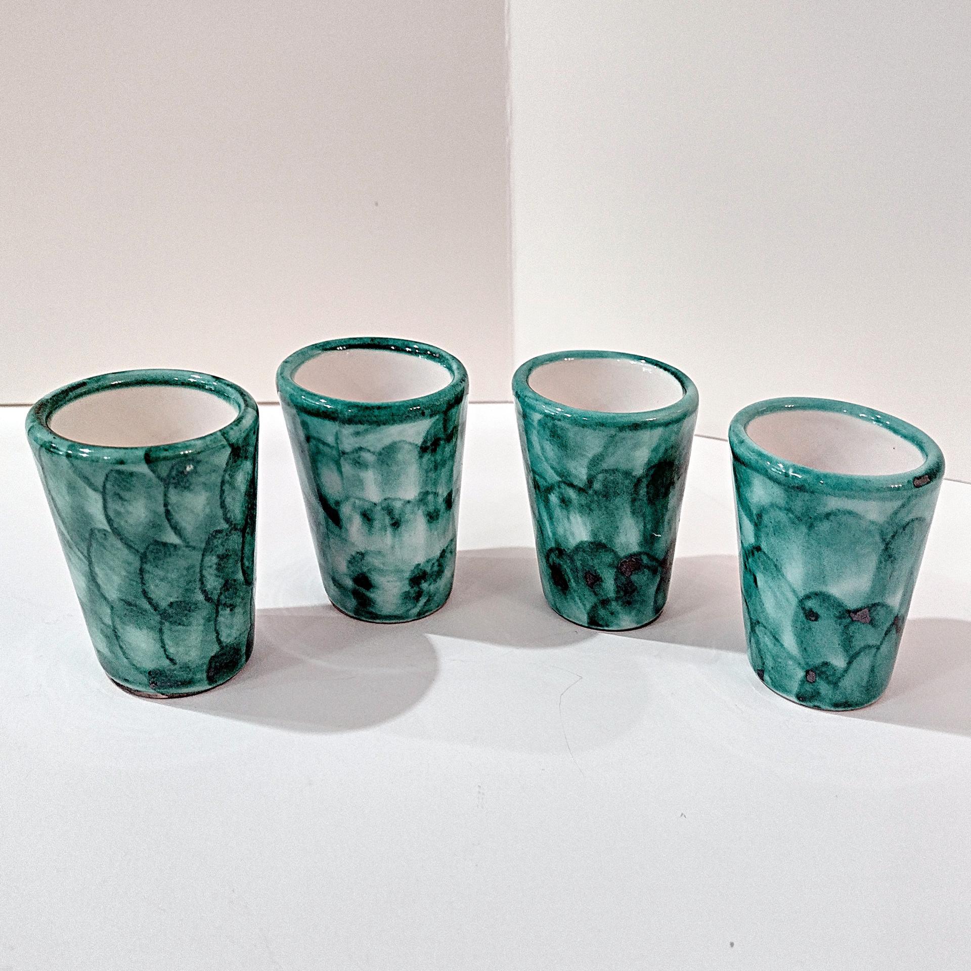 Vintage Limoncello Ceramic Shot Glasses Cups, Set of 4, Lemon Design Yellow and Green Barware