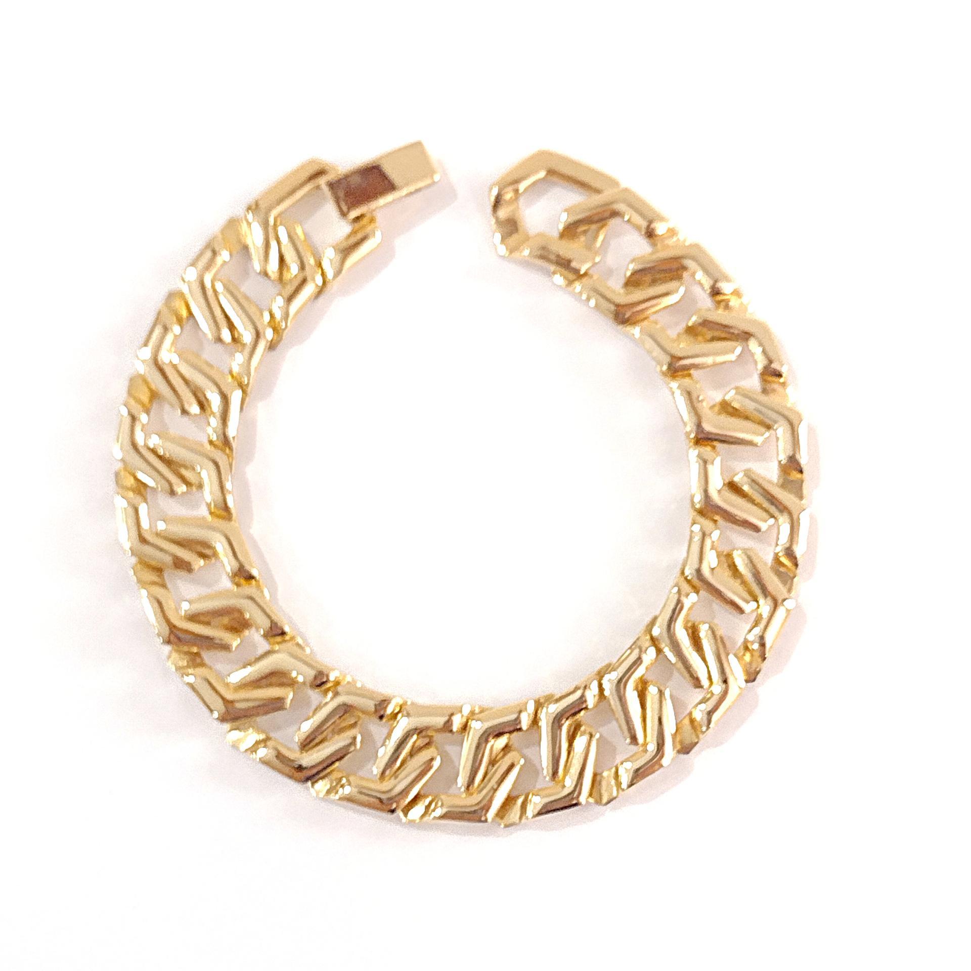 Vintage Gold Toned 7 Inch Flat Large Cuban Link Chain Bracelet