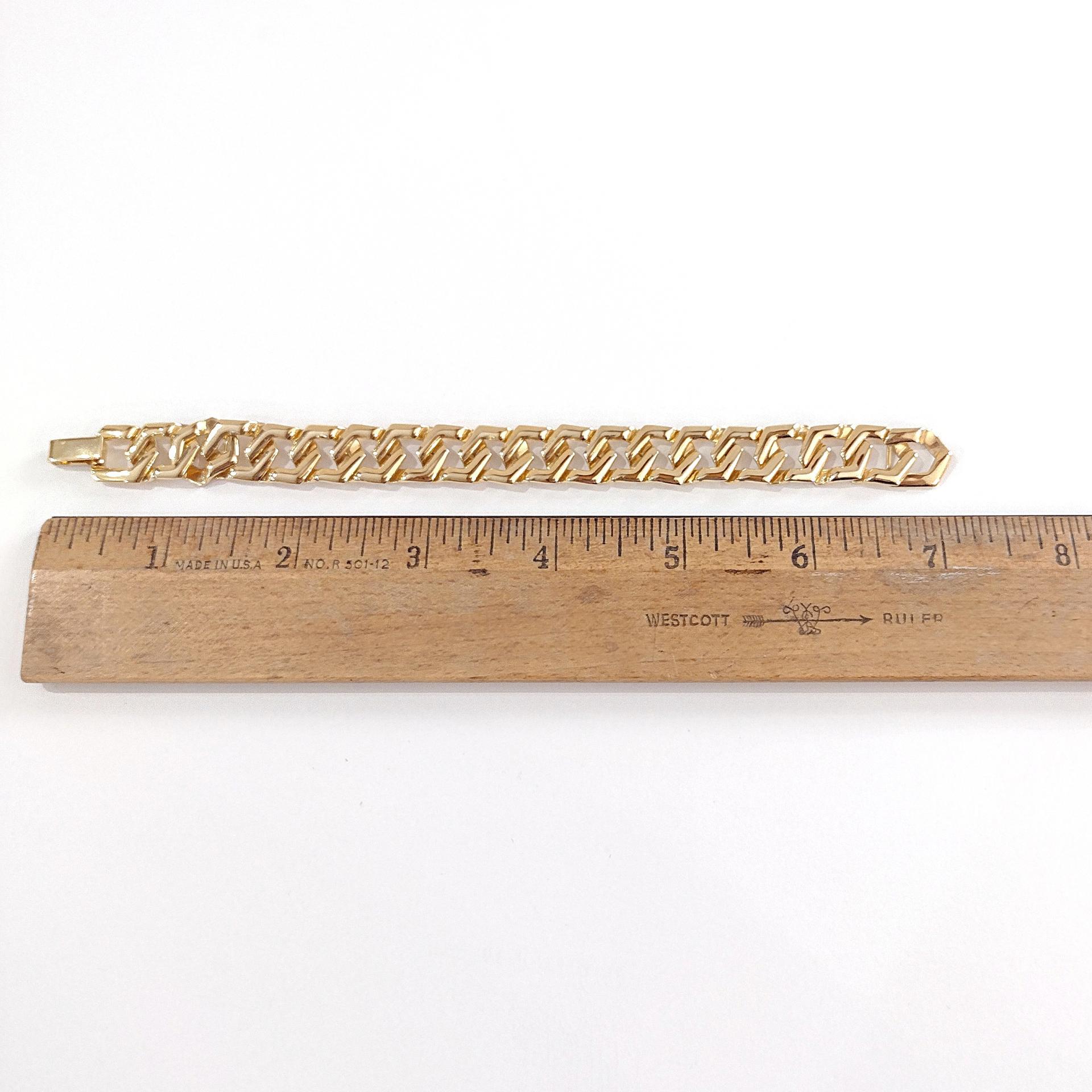 Vintage Gold Toned 7 Inch Flat Large Cuban Link Chain Bracelet