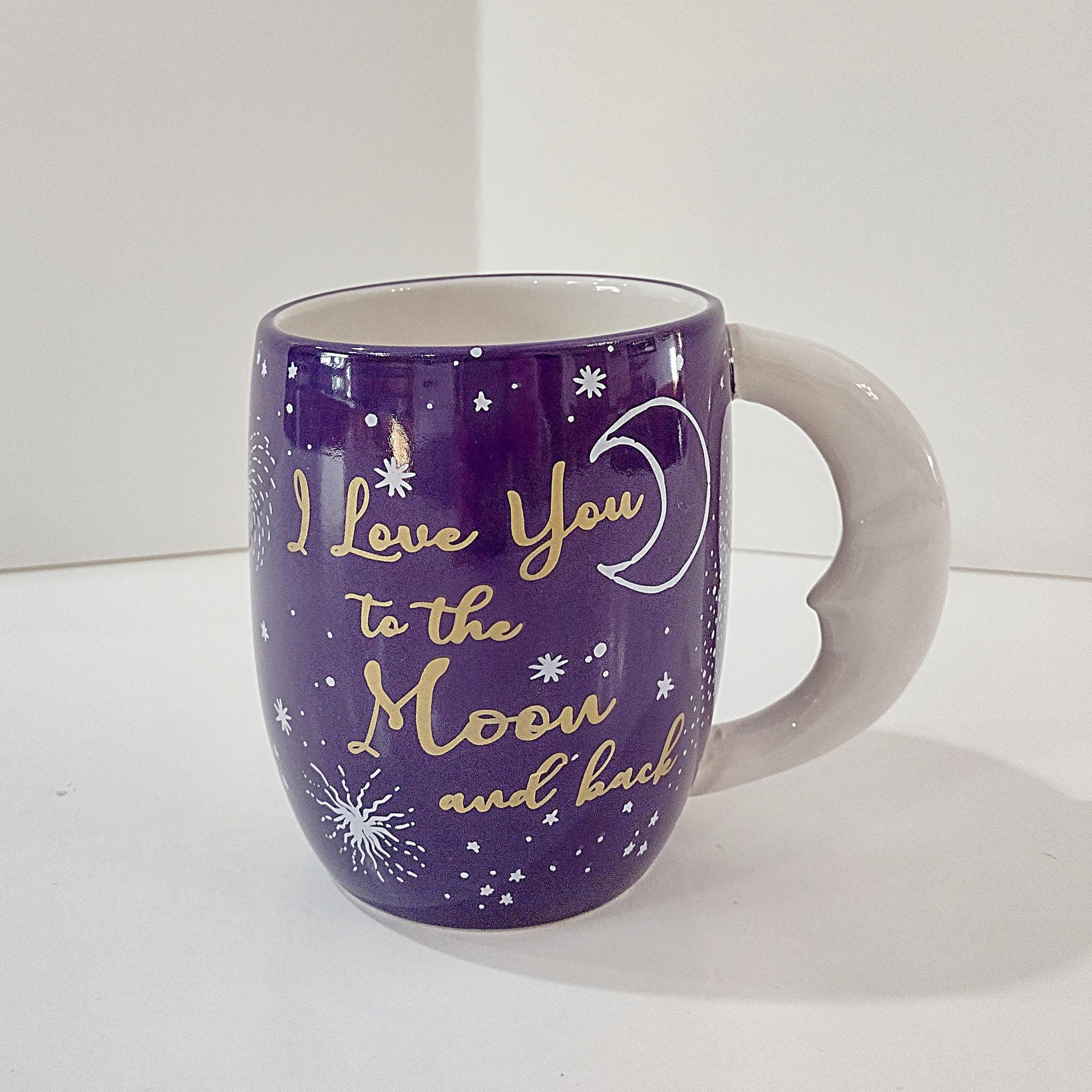 Vintage I Love You To The Moon and Back Ceramic Mug, Cracker Barrel Purple Moon and Stars Mug