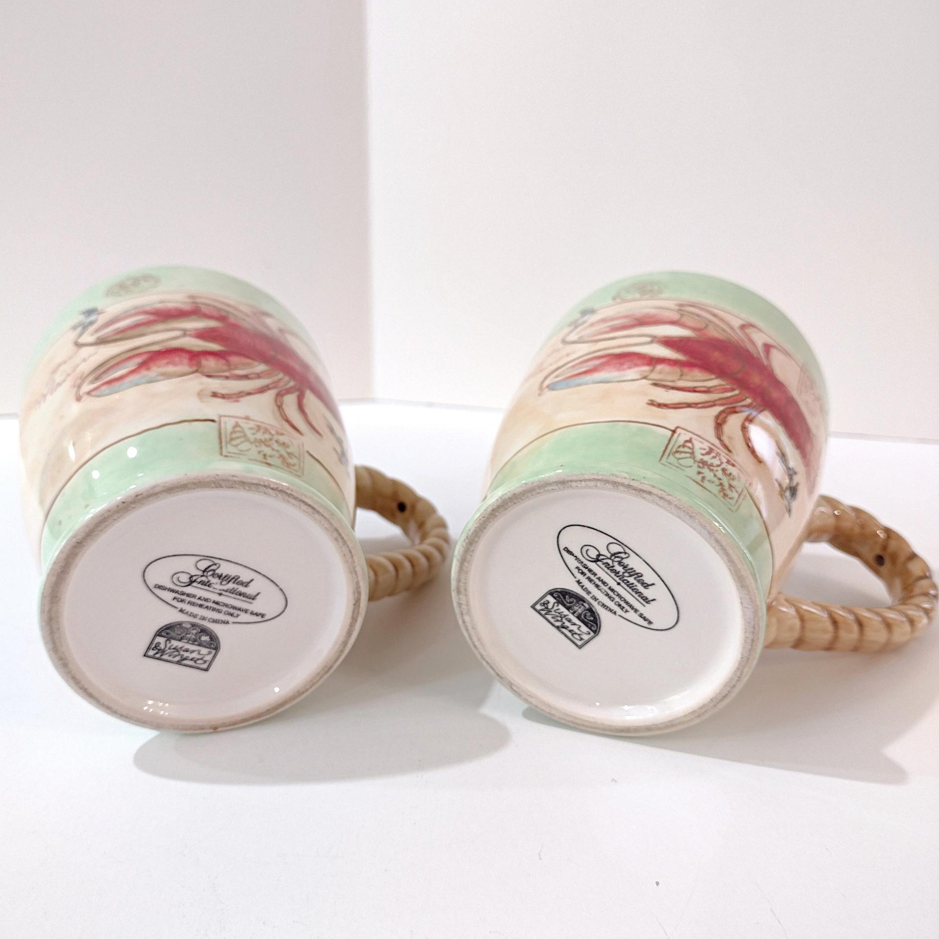 Vintage Susan Winget Shore Thing Ceramic Mugs, Set of 2, Starfish Lobster Ocean Sea Life Nautical Mugs