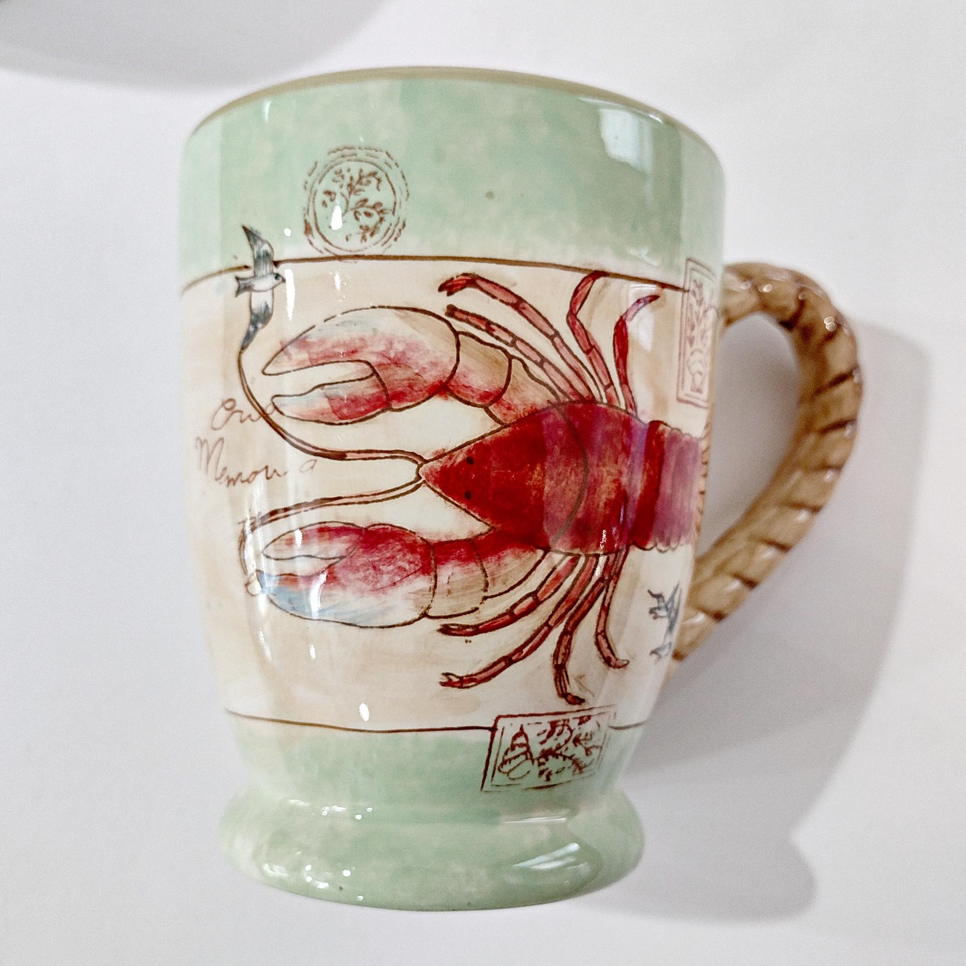 Vintage Susan Winget Shore Thing Ceramic Mugs, Set of 2, Starfish Lobster Ocean Sea Life Nautical Mugs