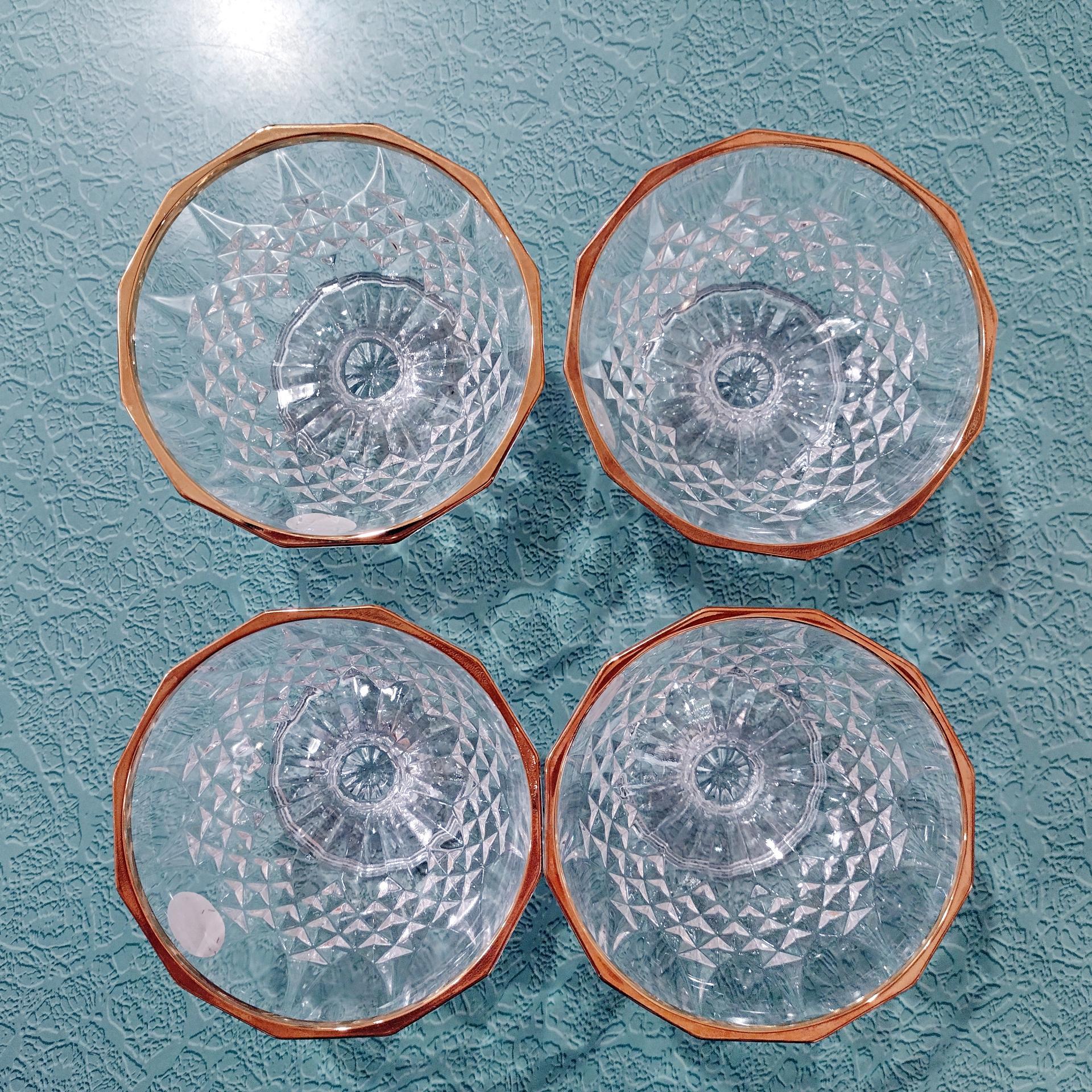 Vintage Cristal D'Arques Longchamp Gold Lead Crystal Footed Dessert Coupes, Set of 4