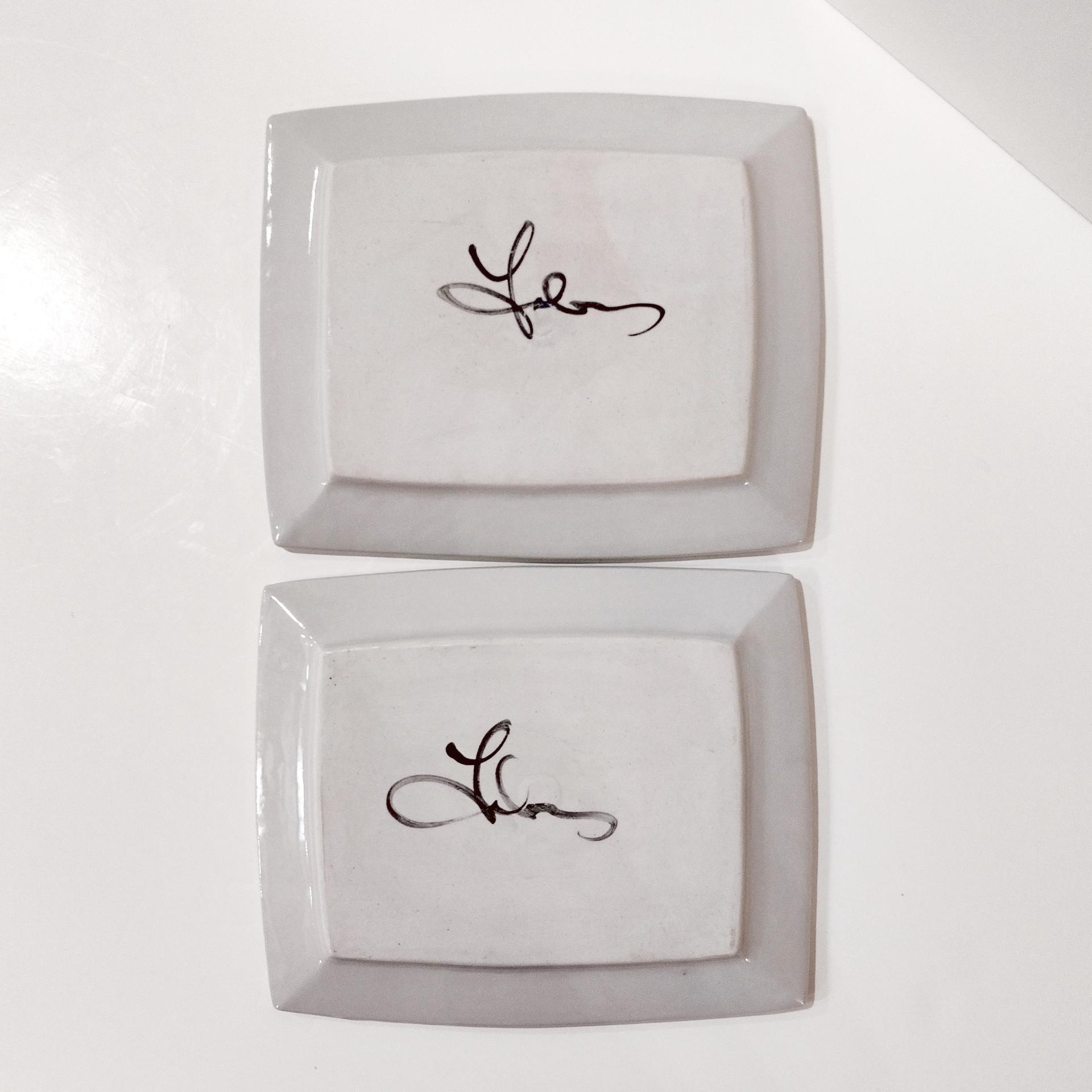 Vintage Abstract Ceramic Plates Trays, Set of Two, Signed Loren Lukens Hand Crafted Artisan Pottery Plates