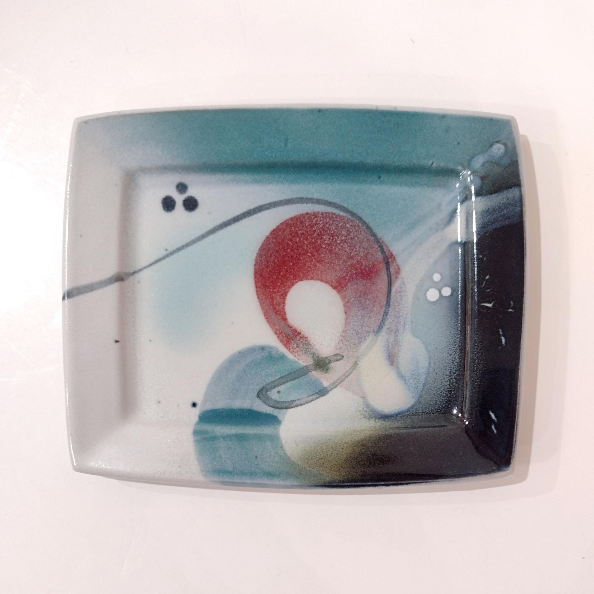 Vintage Abstract Ceramic Plates Trays, Set of Two, Signed Loren Lukens Hand Crafted Artisan Pottery Plates