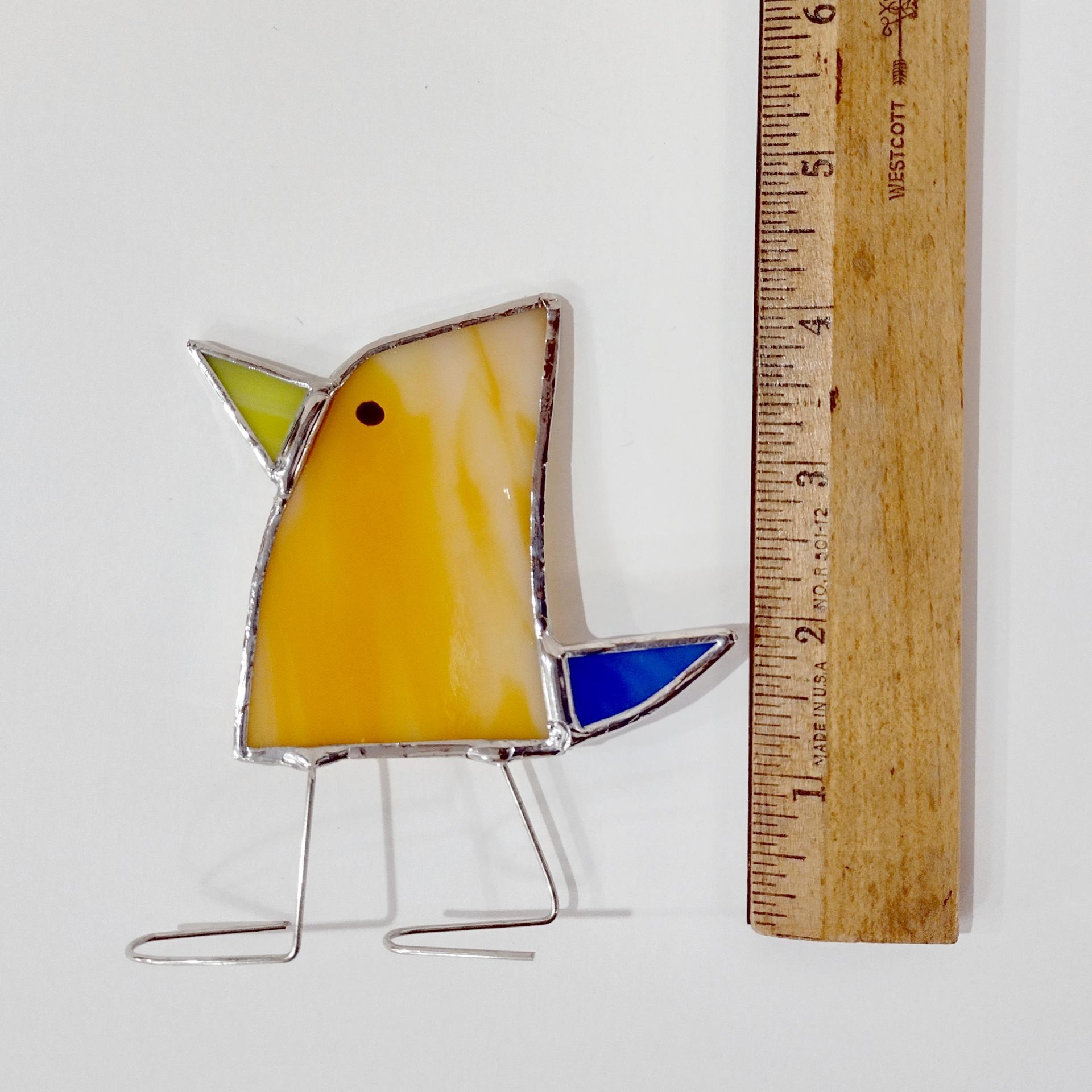 Stained Glass Standing Bird, Funky Orange and Blue Glass Bird Suncatcher, Bird Lover Gift