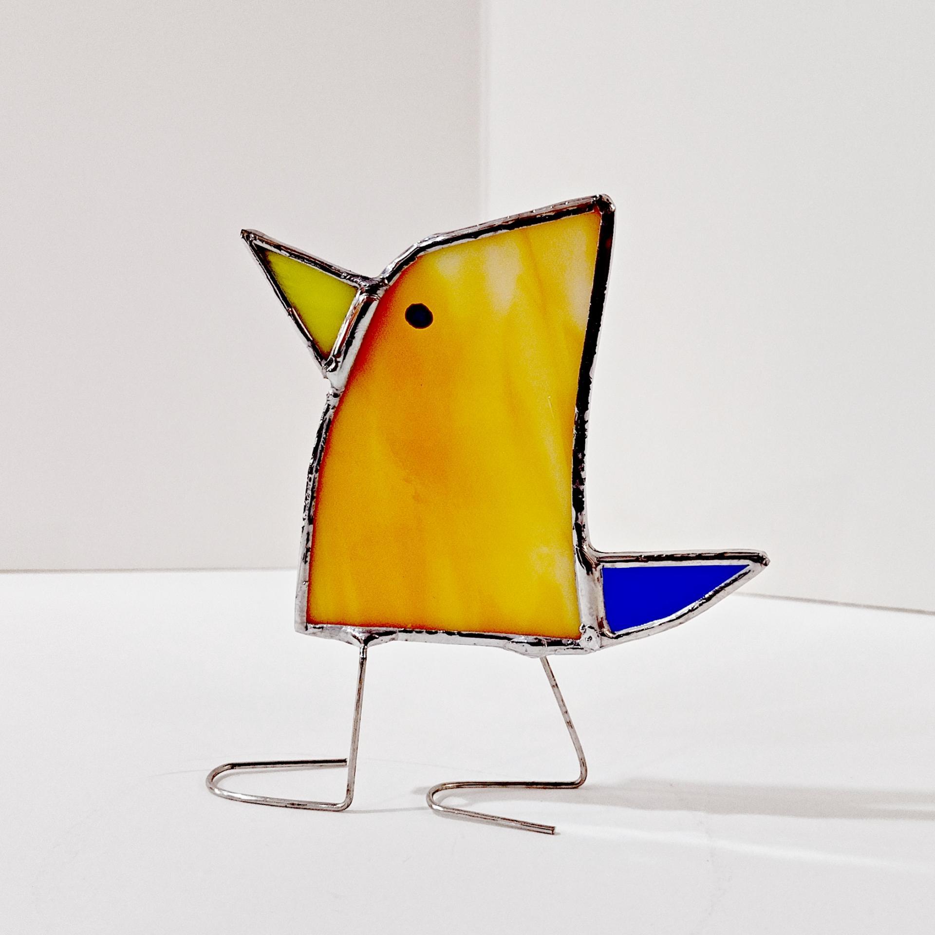 Stained Glass Standing Bird, Funky Orange and Blue Glass Bird Suncatcher, Bird Lover Gift