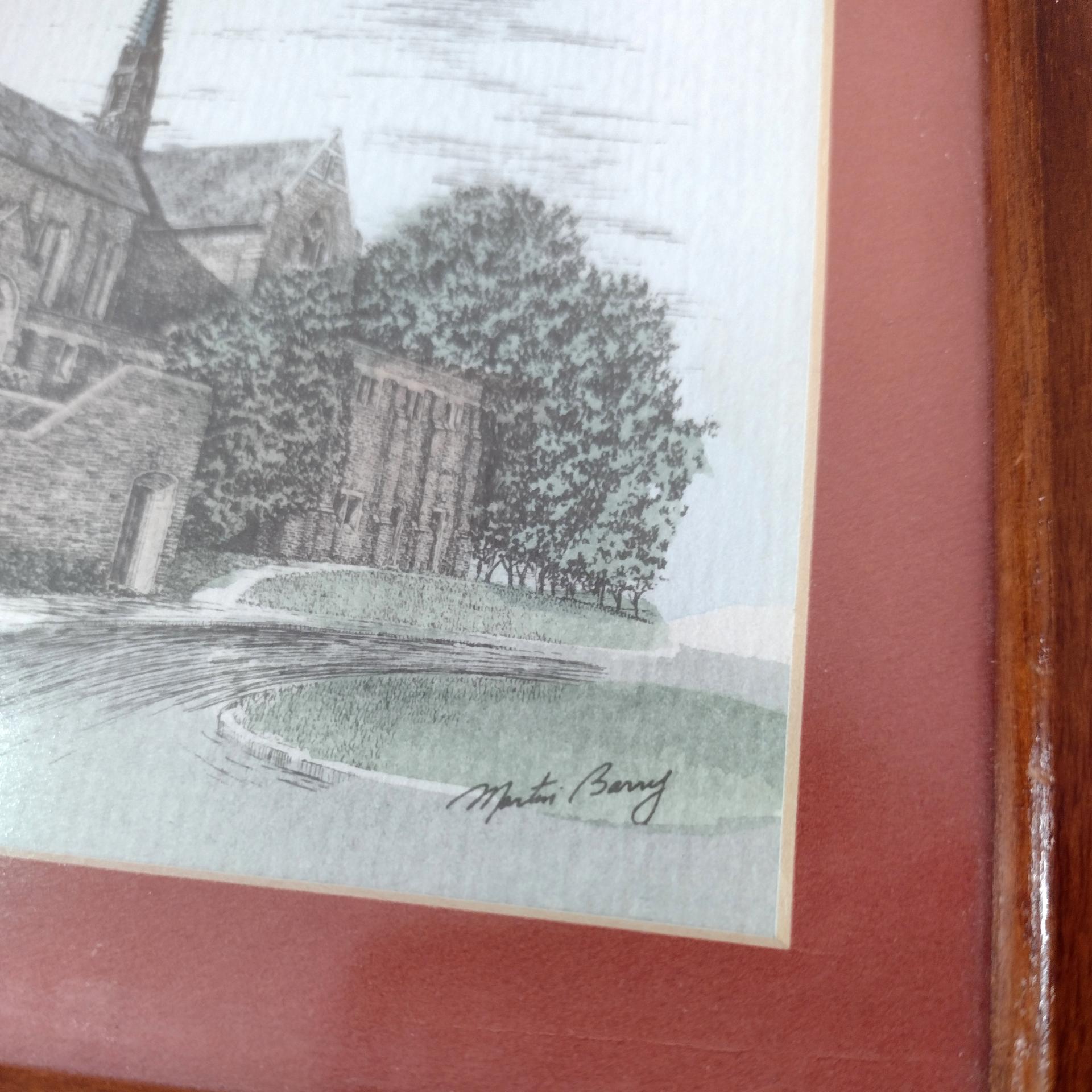 Vintage Loyola College Memorial Chapel Wooden Jewelry Keepsake Box, Martin Barry Ink and Watercolor Art Print