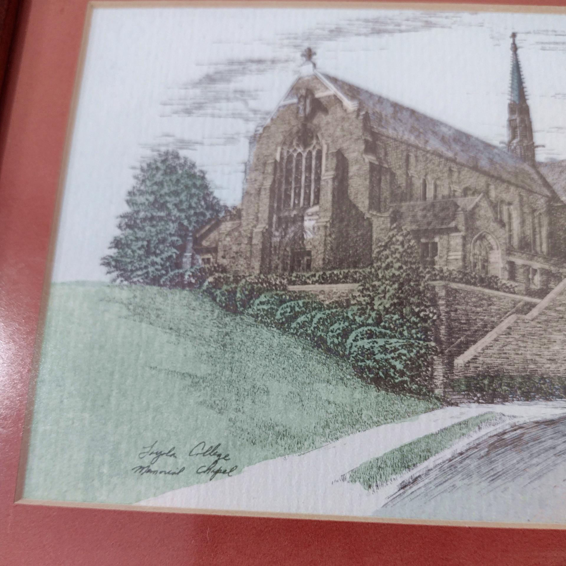 Vintage Loyola College Memorial Chapel Wooden Jewelry Keepsake Box, Martin Barry Ink and Watercolor Art Print
