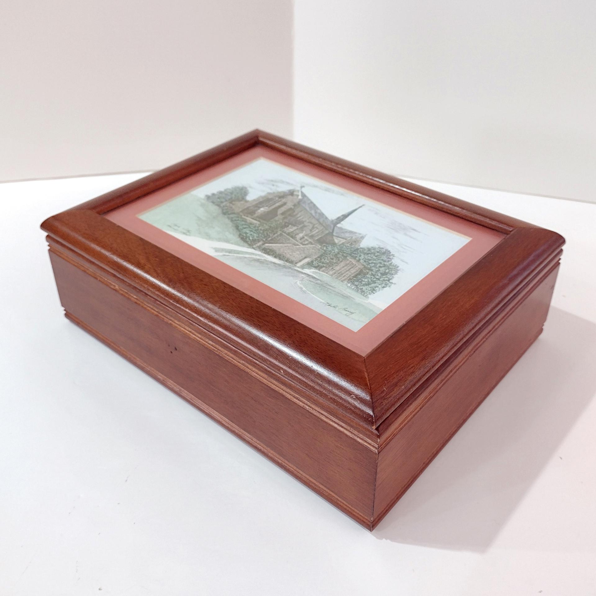 Vintage Loyola College Memorial Chapel Wooden Jewelry Keepsake Box, Martin Barry Ink and Watercolor Art Print
