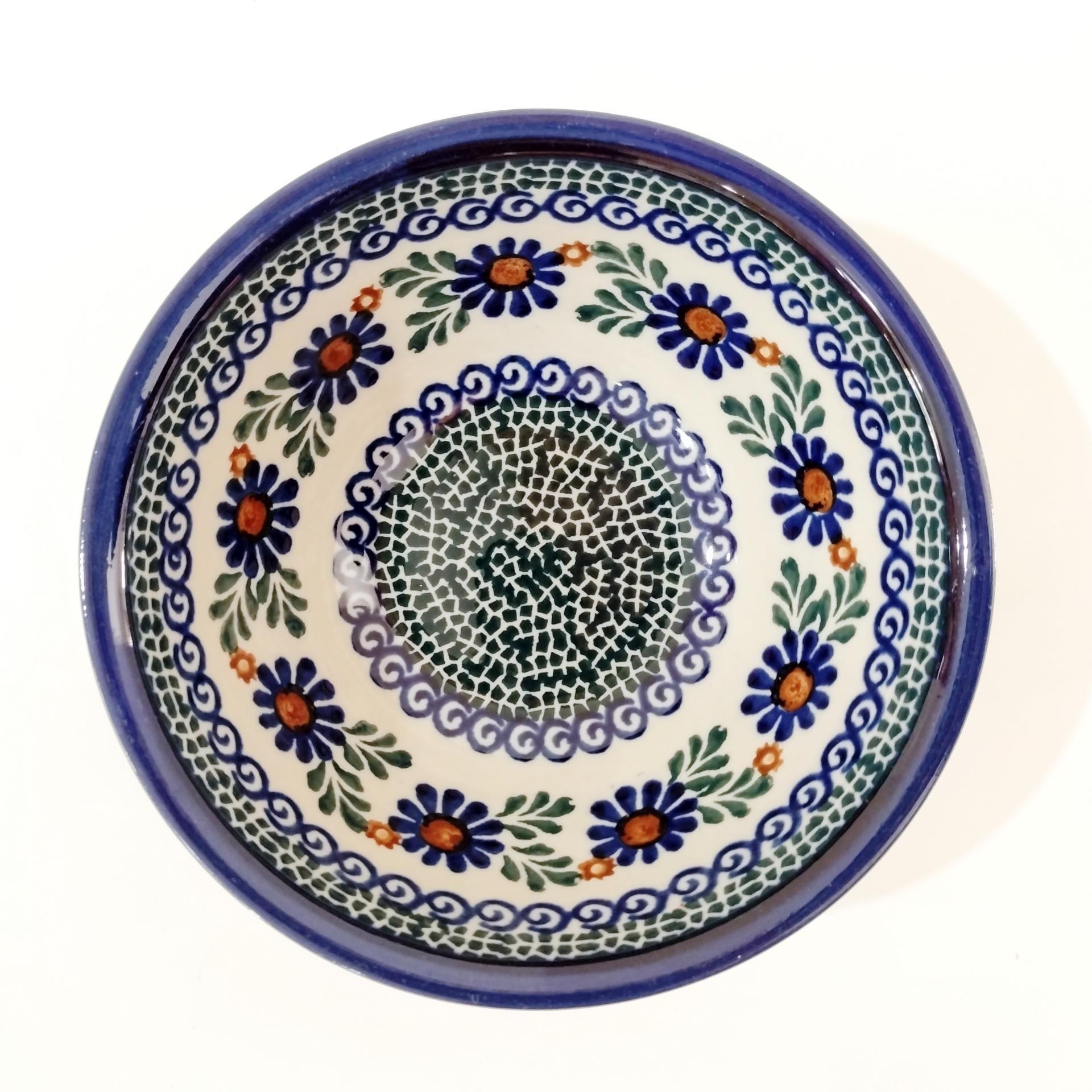 Vintage Polish Pottery Floral Geometric Hand Painted Bowl, Ceramic Soup Candy Nut Serving Bowl