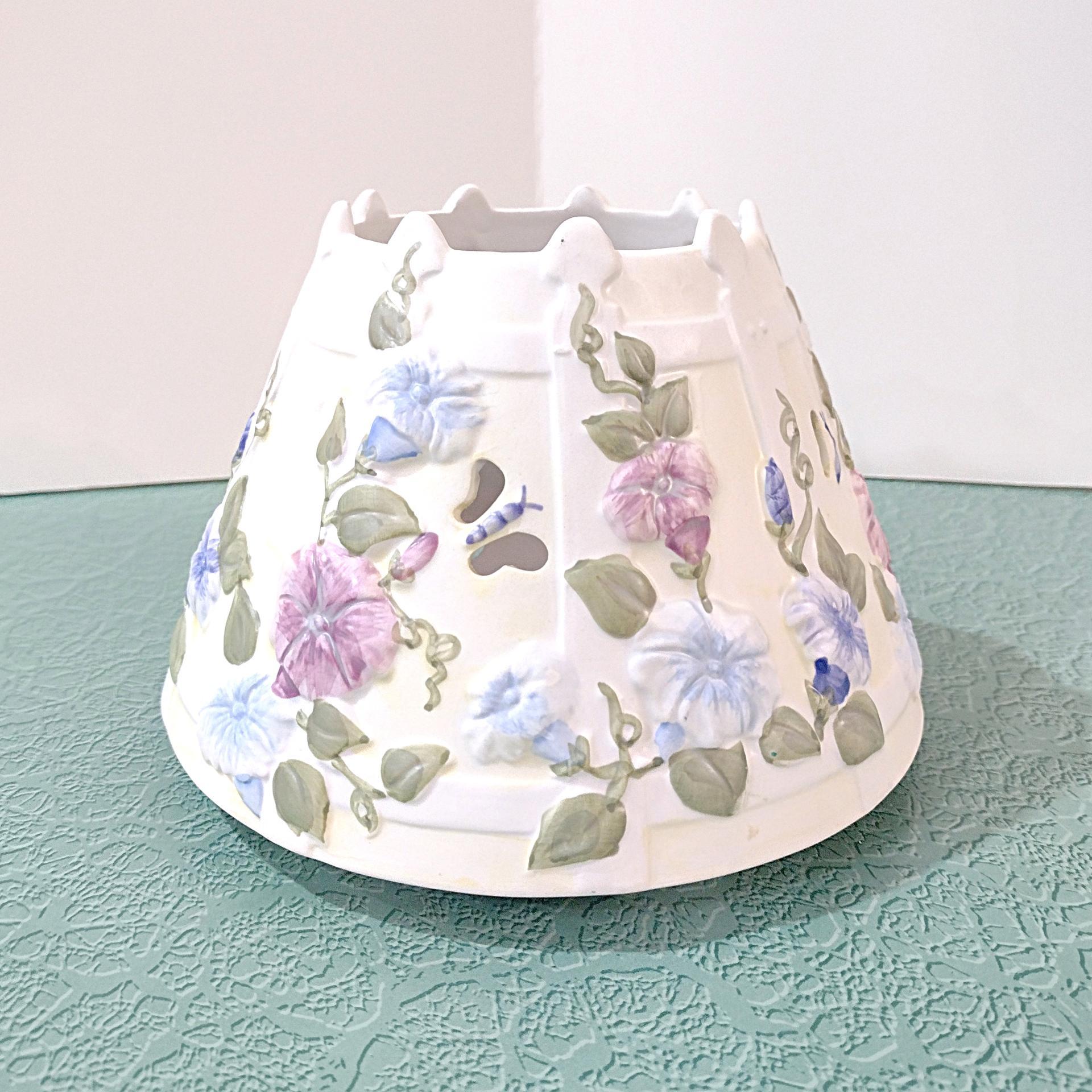 Vintage Large Floral Butterfly Ceramic Jar Candle Shade Topper, Country Cottage Yankee Candle Accessory