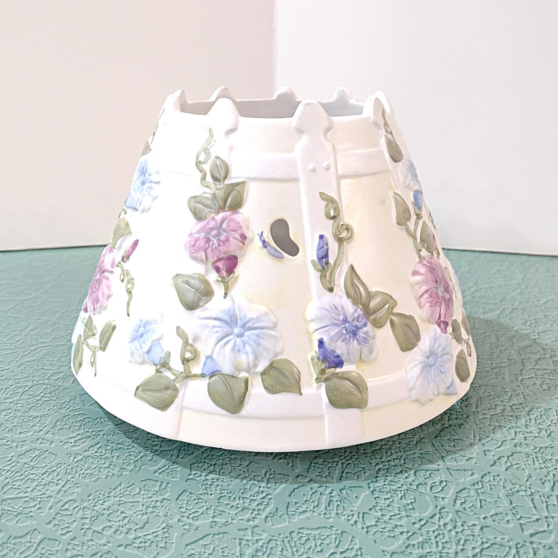 Vintage Large Floral Butterfly Ceramic Jar Candle Shade Topper, Country Cottage Yankee Candle Accessory