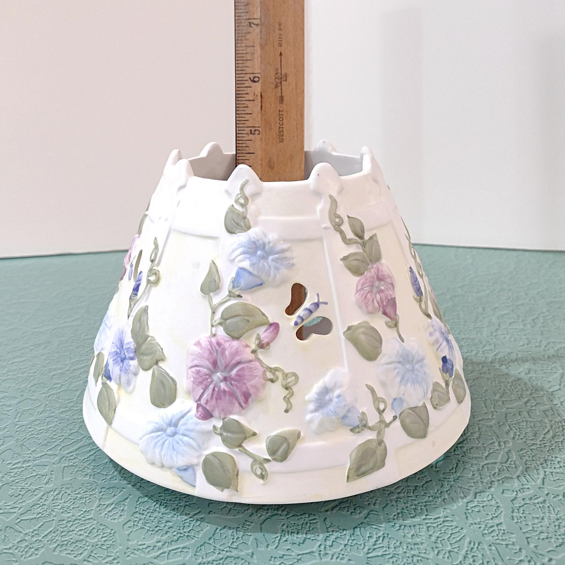 Vintage Large Floral Butterfly Ceramic Jar Candle Shade Topper, Country Cottage Yankee Candle Accessory