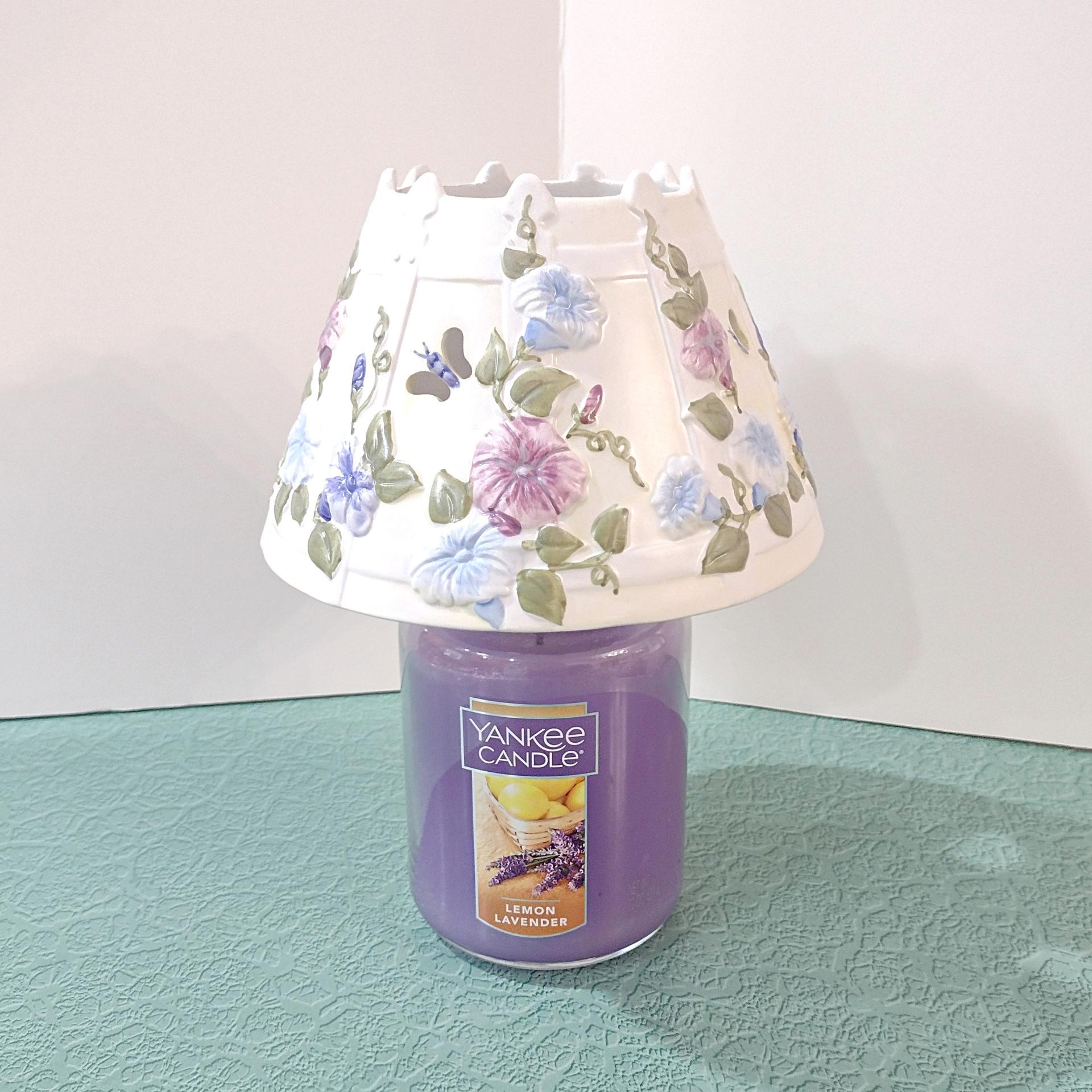 Vintage Large Floral Butterfly Ceramic Jar Candle Shade Topper, Country Cottage Yankee Candle Accessory