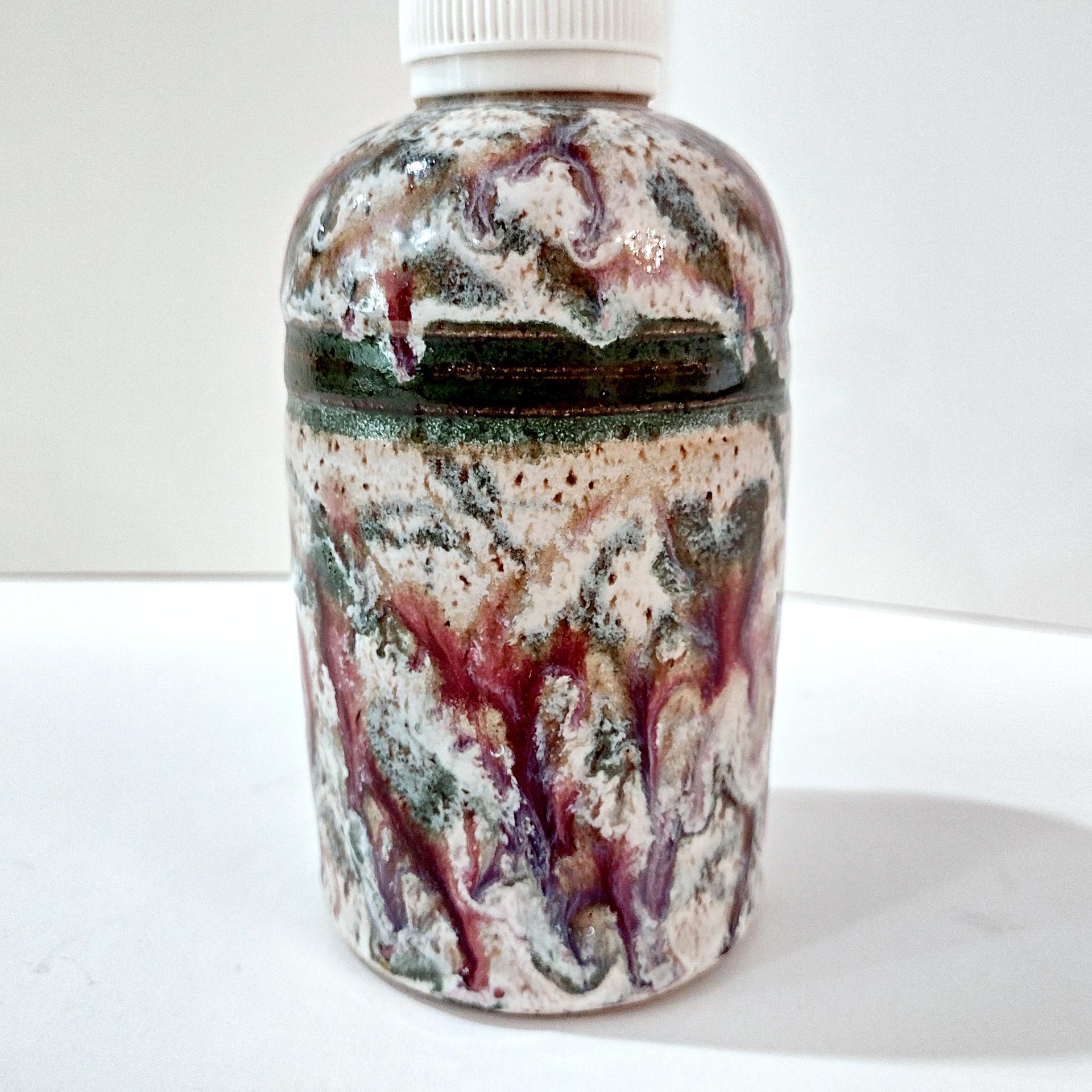 Vintage Ceramic Soap Lotion Dispenser, Green and Maroon Lucaks Pottery Sodus Point New York