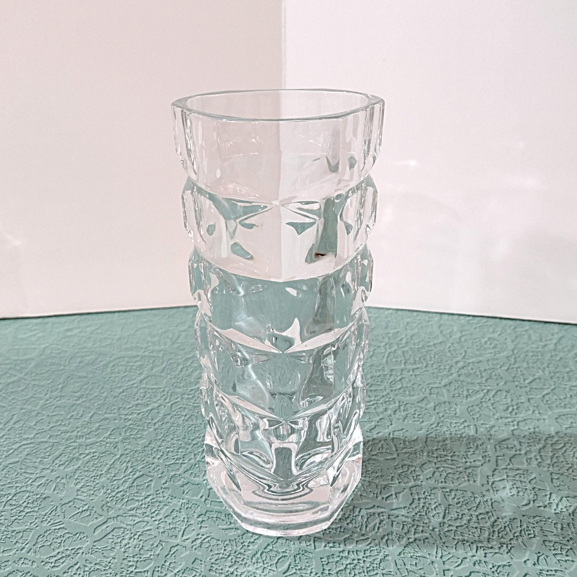 Vintage Luminarc France Triangular Cubist Clear Glass Vase, Straight Narrow Flower Vase