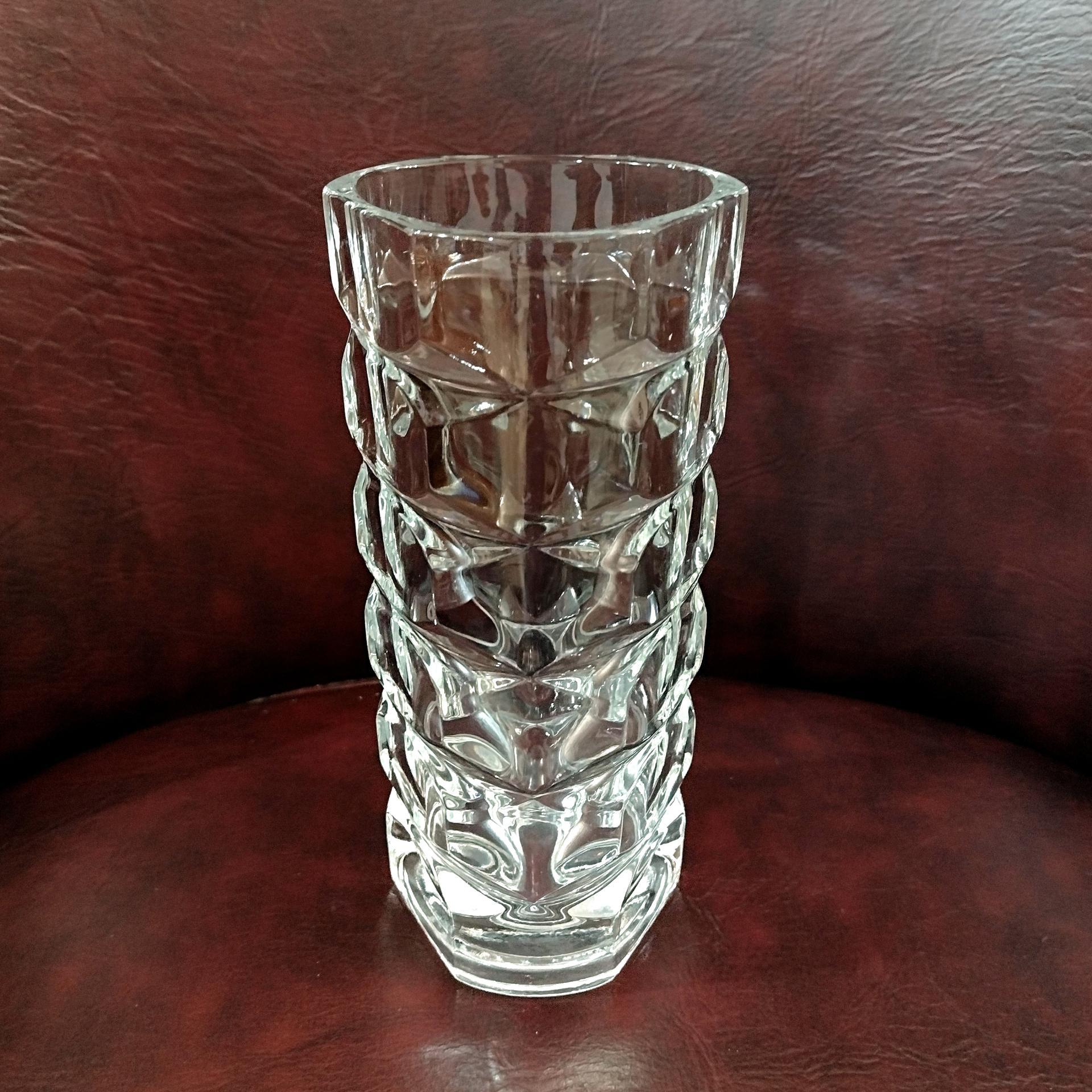 Vintage Luminarc France Triangular Cubist Clear Glass Vase, Straight Narrow Flower Vase