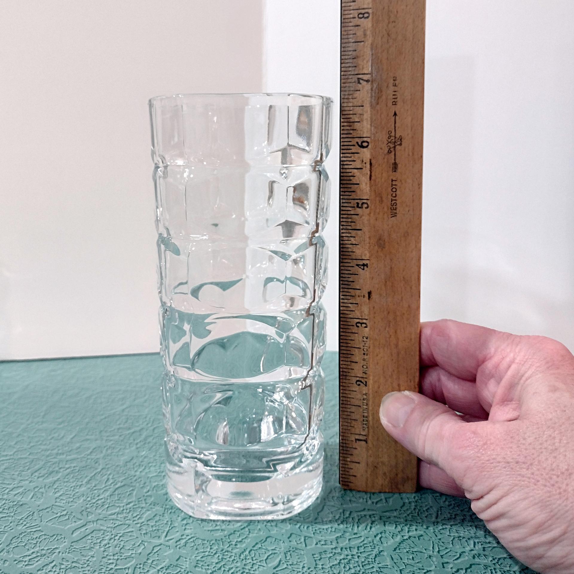 Vintage Luminarc France Triangular Cubist Clear Glass Vase, Straight Narrow Flower Vase