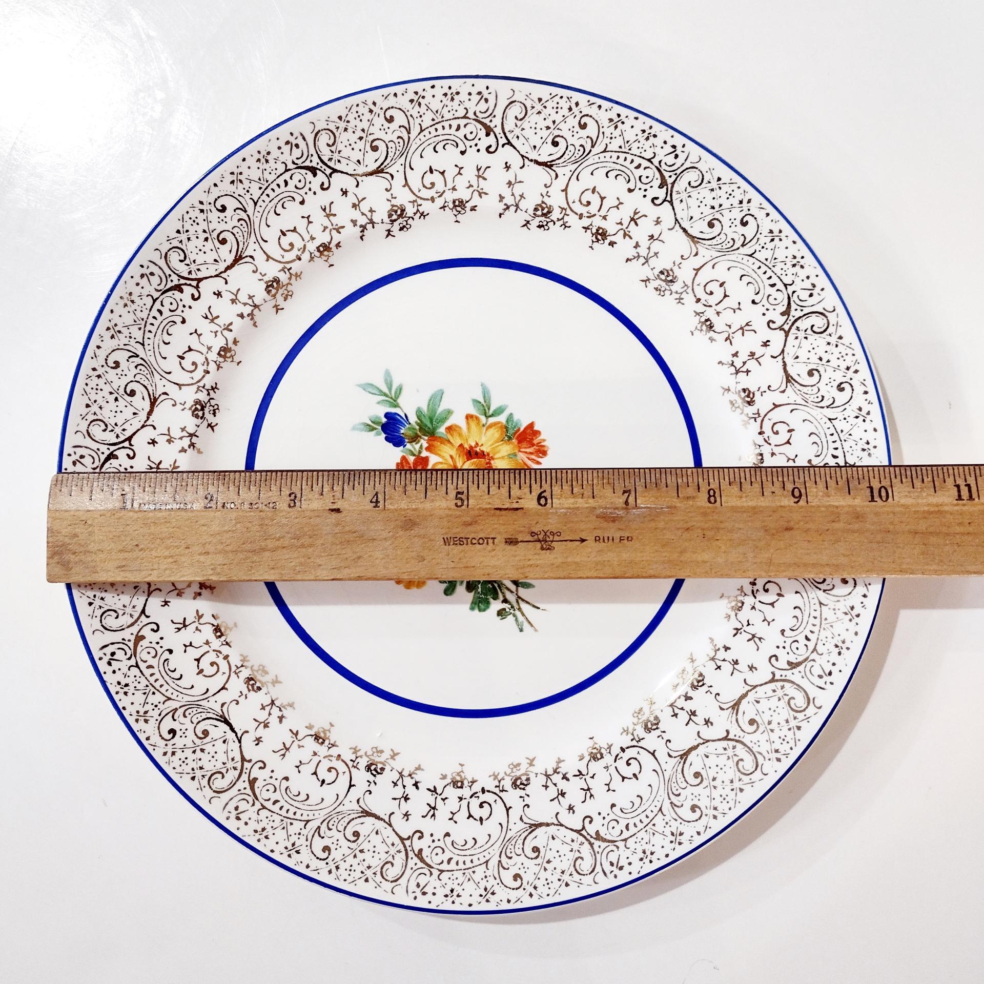 Vintage MACO Floral Ceramic 10 Inch Dinner Plate with 22K Gold Accents