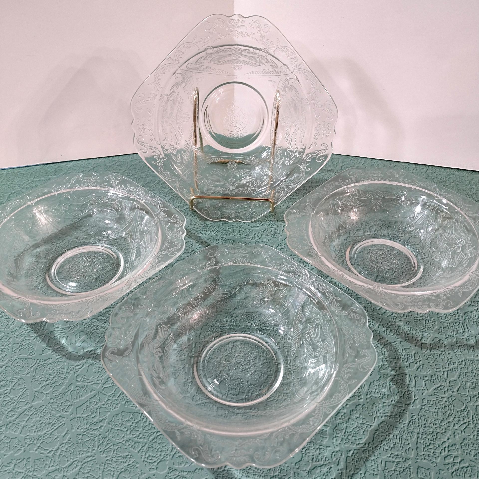 Vintage Indiana Glass Madrid Recollection Cereal Bowls, Set of Four, Pressed Glass Serving Bowls