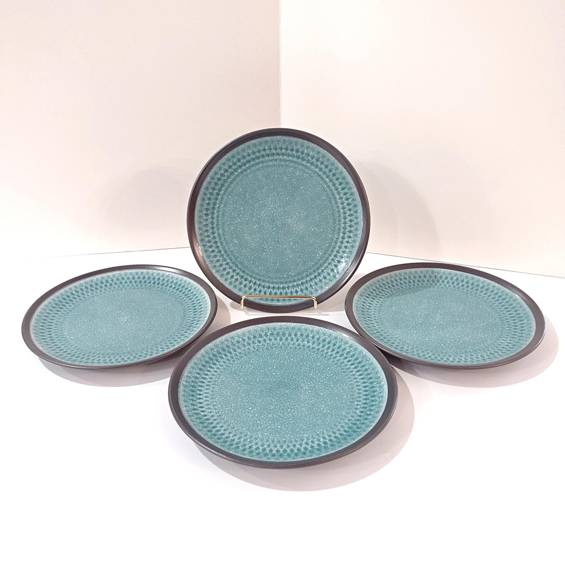 Mikasa Maddox Blue Salad Plate, Teal Blue and Gray Ceramic Salad Snack Plates