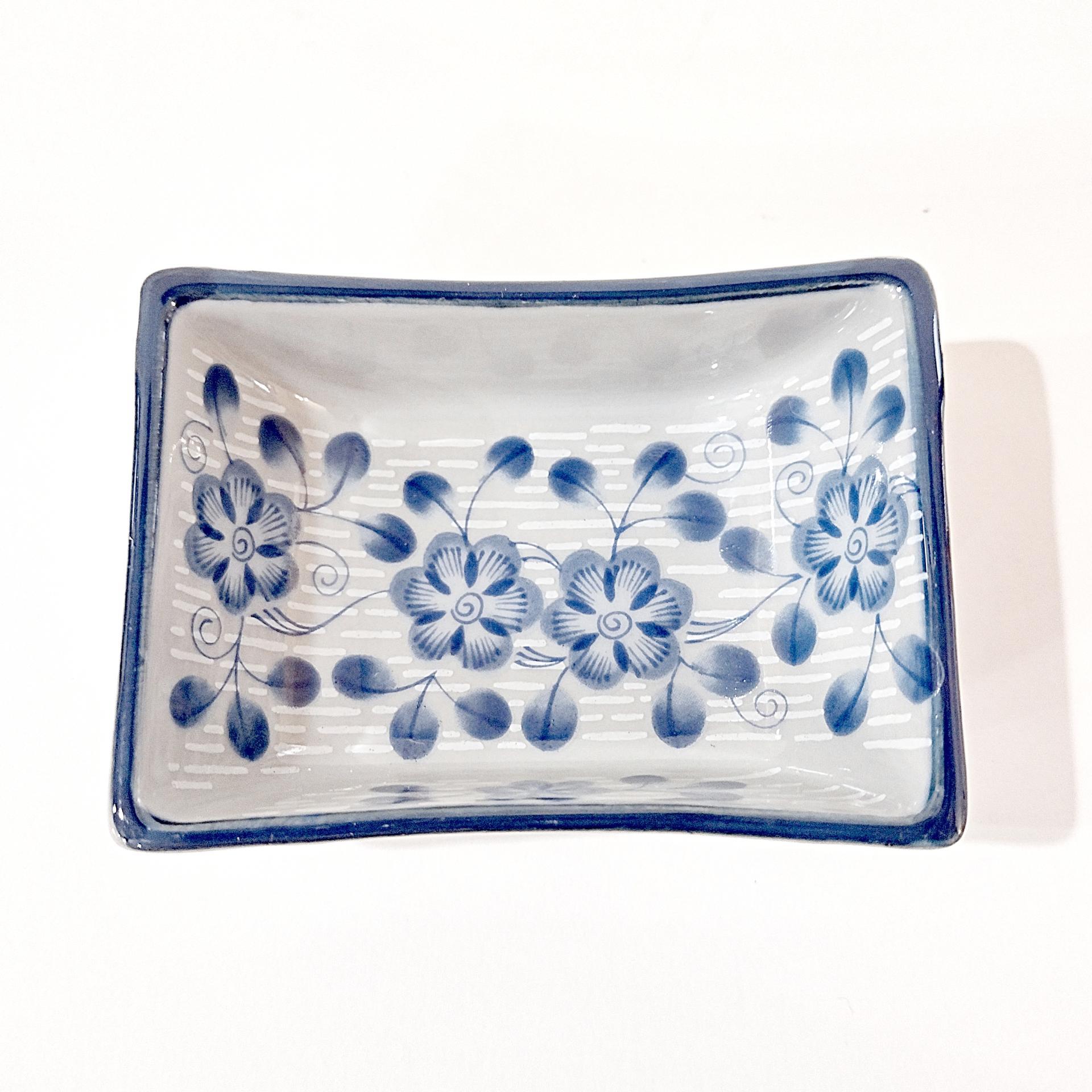 Vintage Korean Ma-Gal Blue Floral Sauce Condiment Bowls with Original Box, Set of 5, Ingredient Spice Bowls