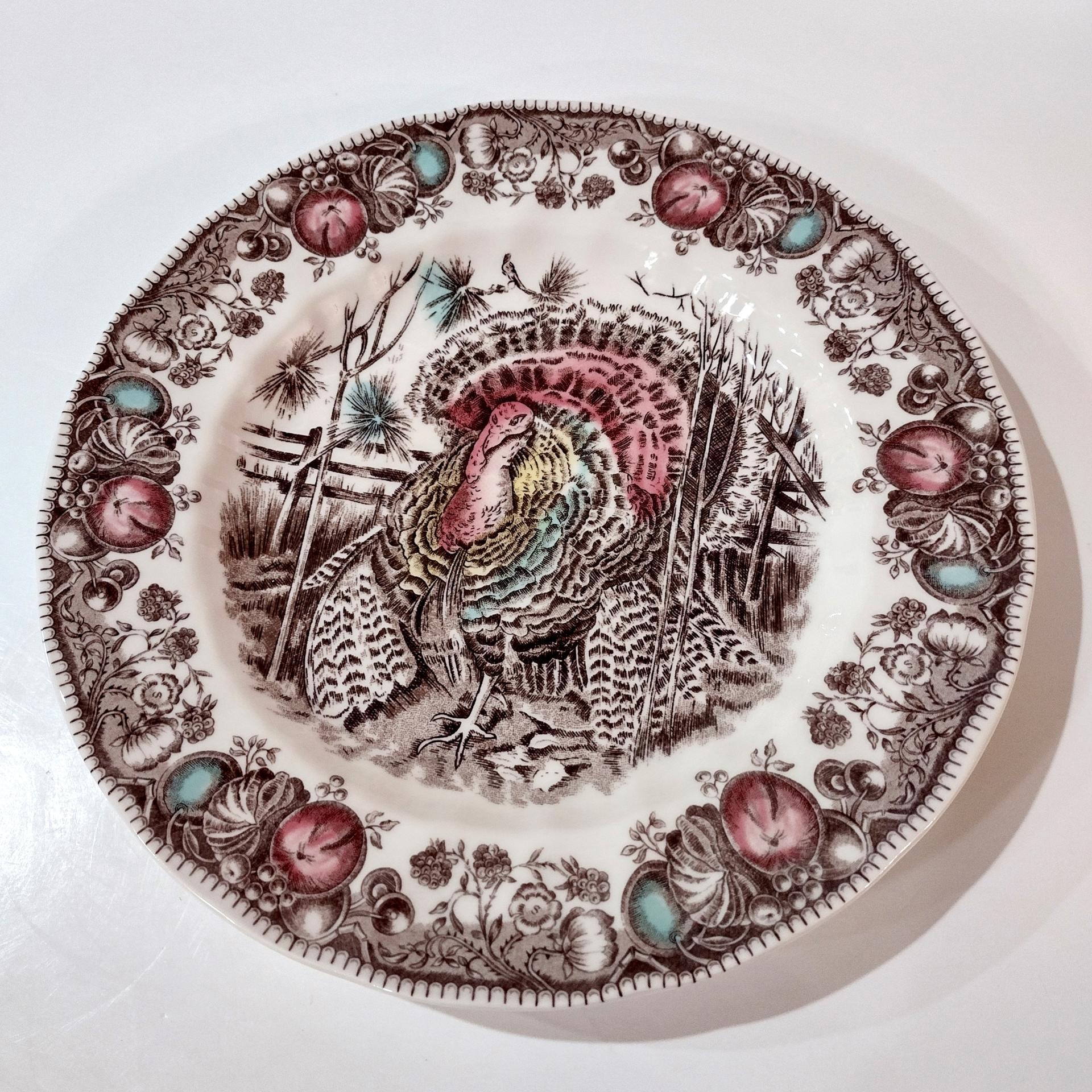 Vintage Johnson Brothers His Majesty Turkey Dinner Plates, Set of Two, England 1883 Backstamp