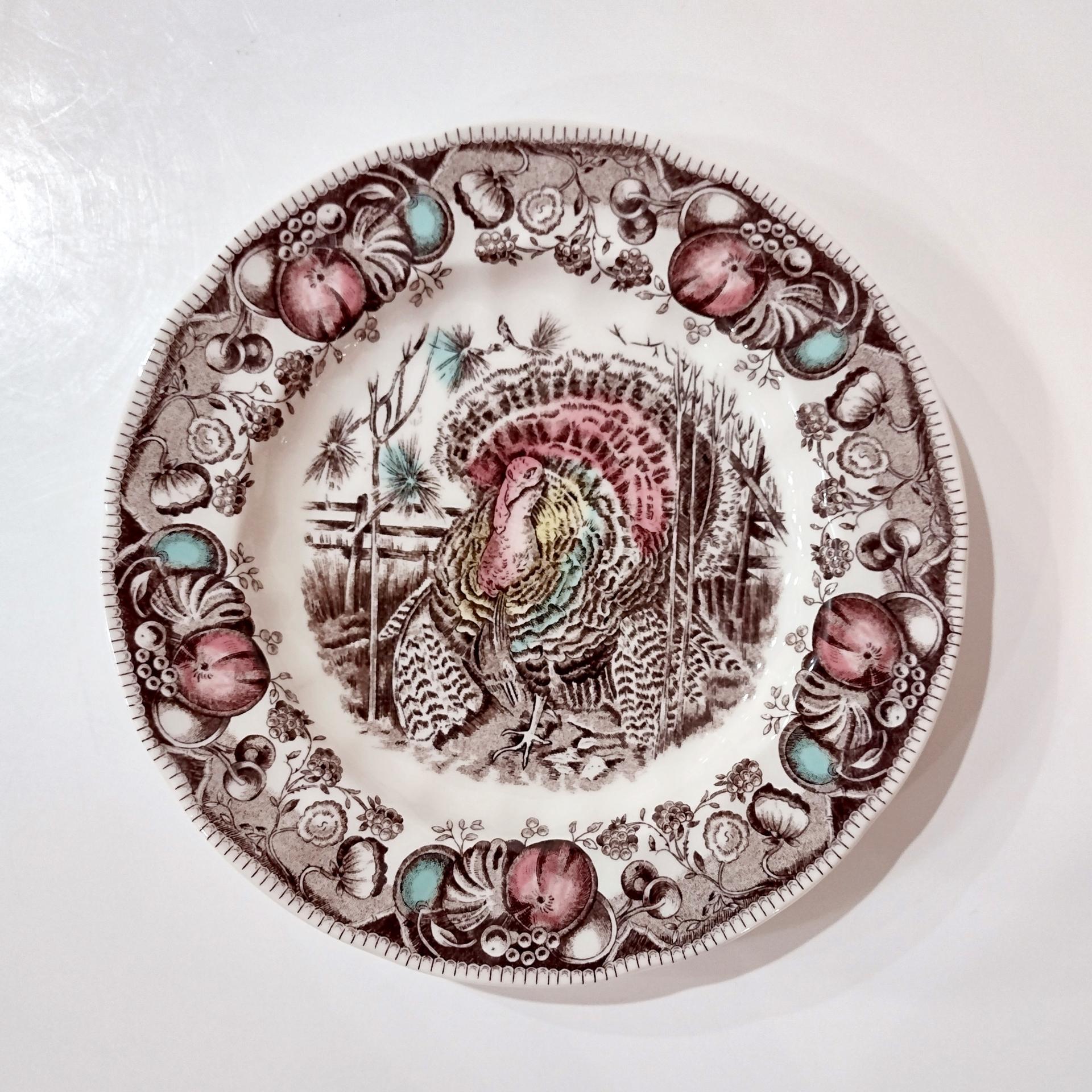 Vintage Johnson Brothers His Majesty Turkey Salad Dessert Appetizer Plates, Set of Four, England 1883 Backstamp