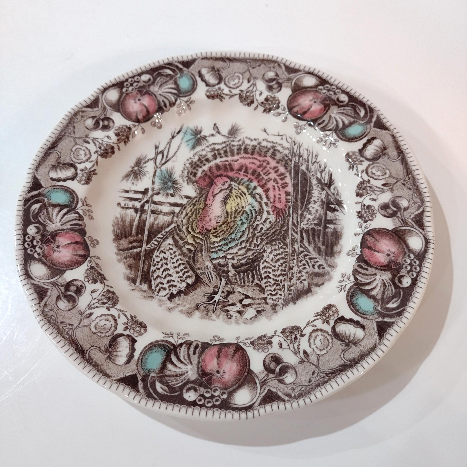 Vintage Johnson Brothers His Majesty Turkey Salad Dessert Appetizer Plates, Set of Four, England 1883 Backstamp