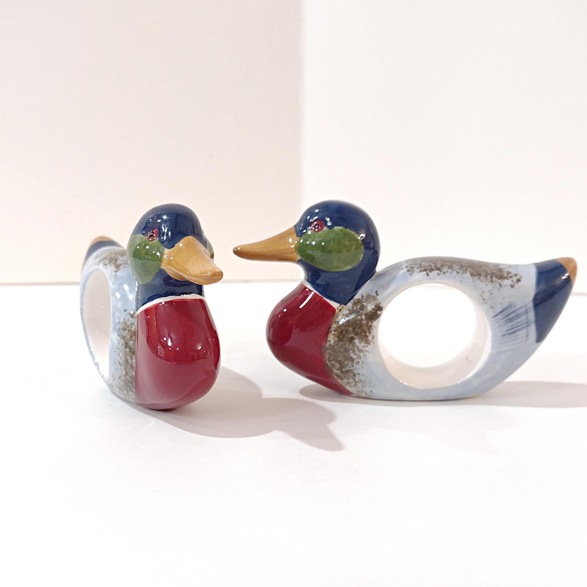 Vintage Ceramic Mallard Duck Napkin Rings, Set of Two