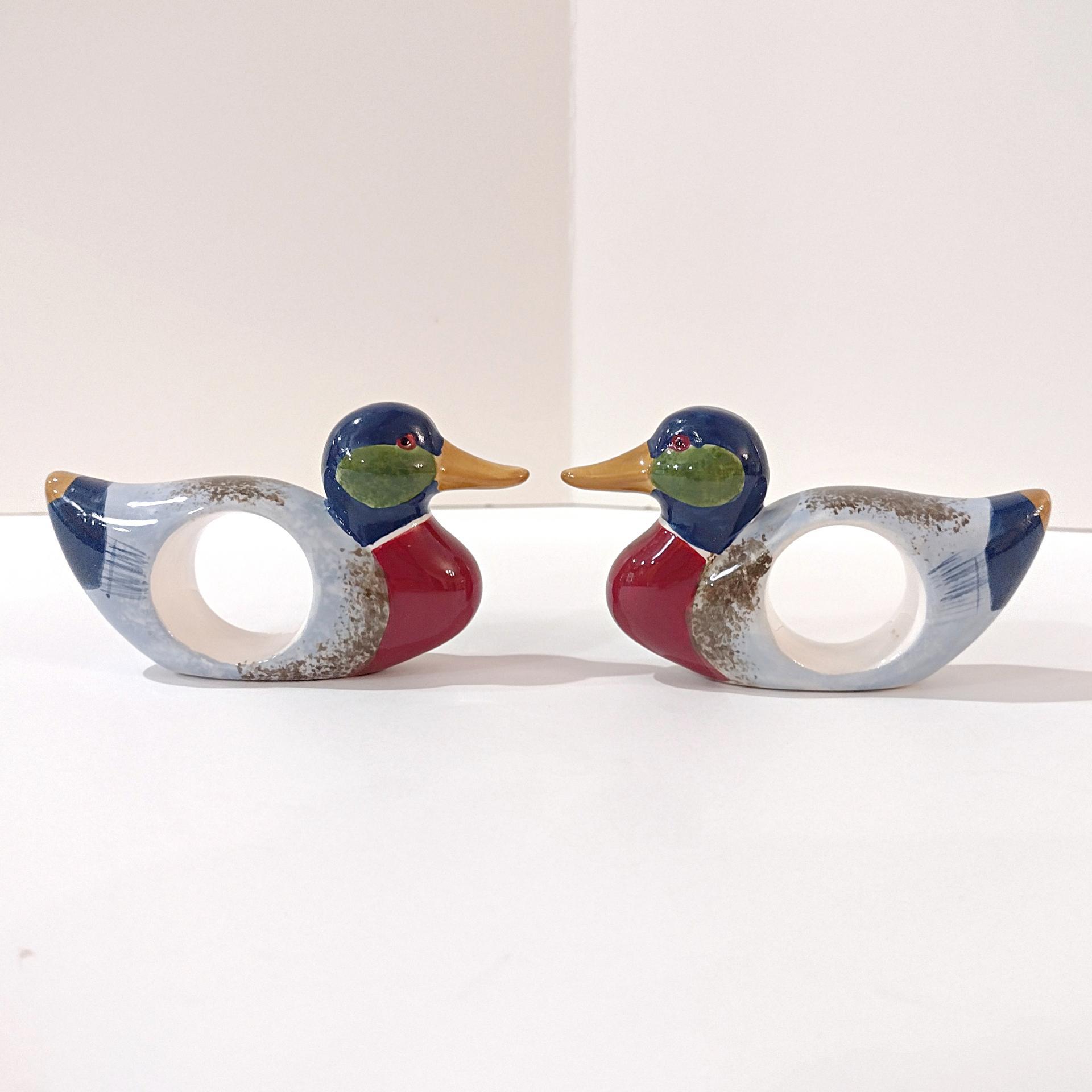 Vintage Ceramic Mallard Duck Napkin Rings, Set of Two