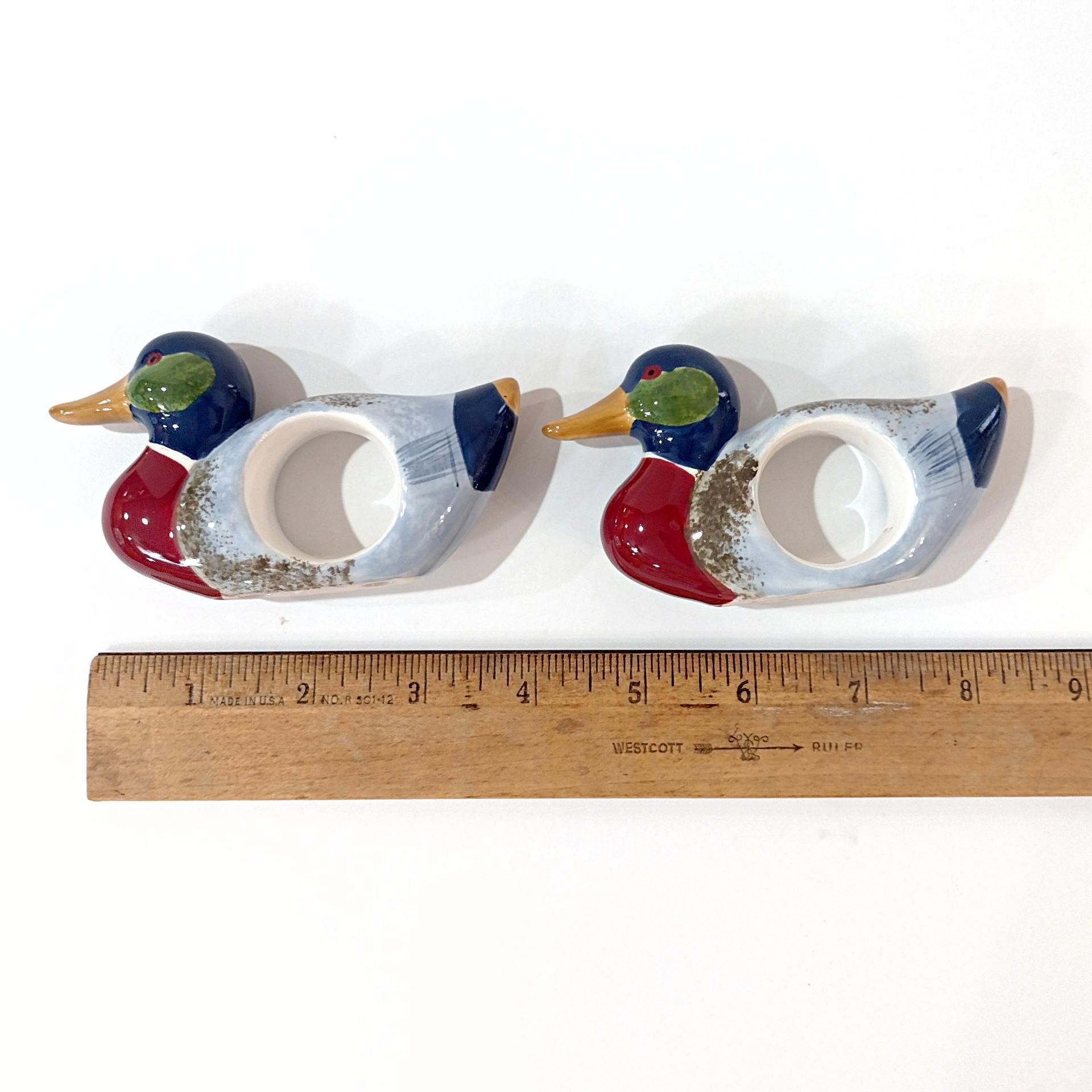Vintage Ceramic Mallard Duck Napkin Rings, Set of Two