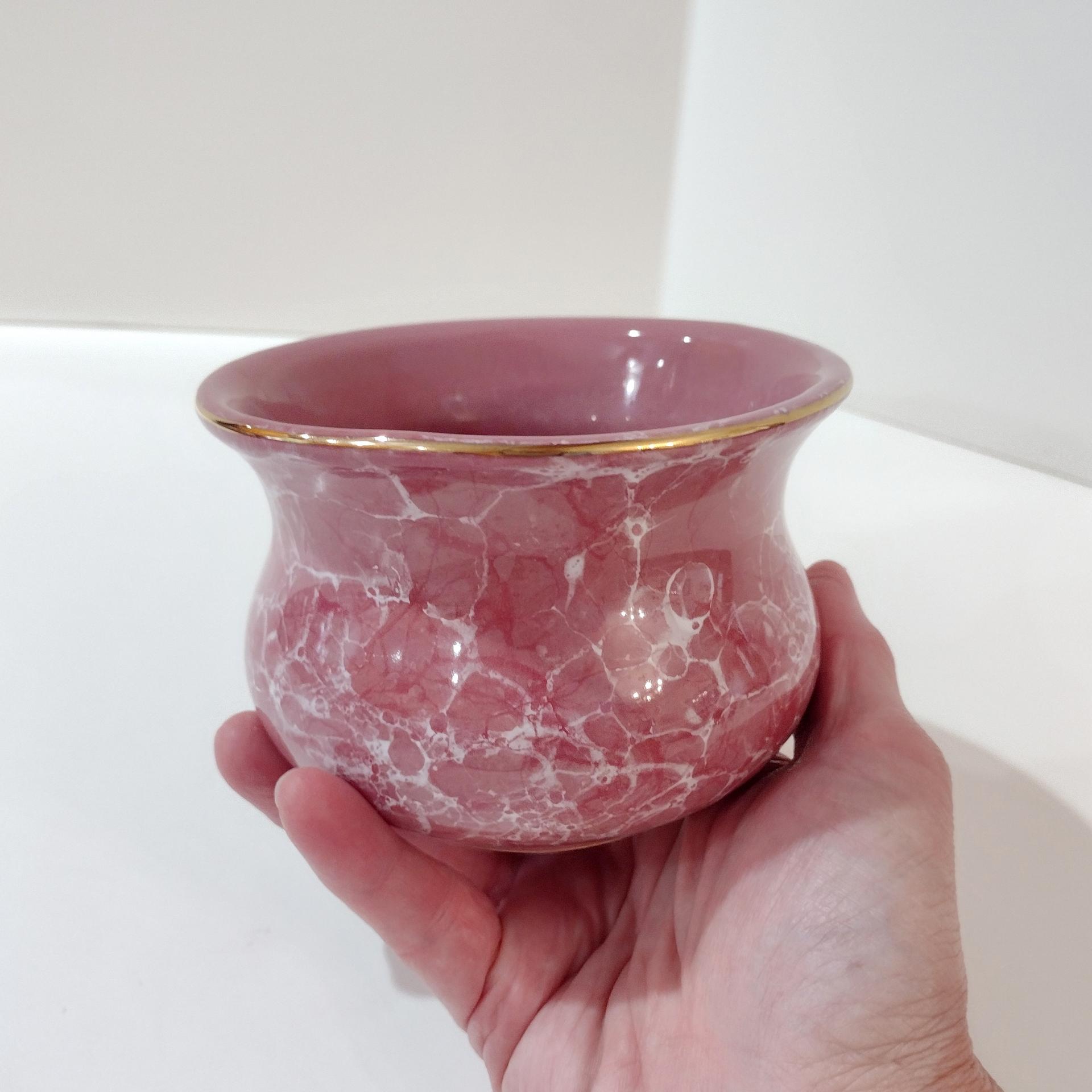 Vintage Ceramic Pink Marble Glaze Small Planter Pot