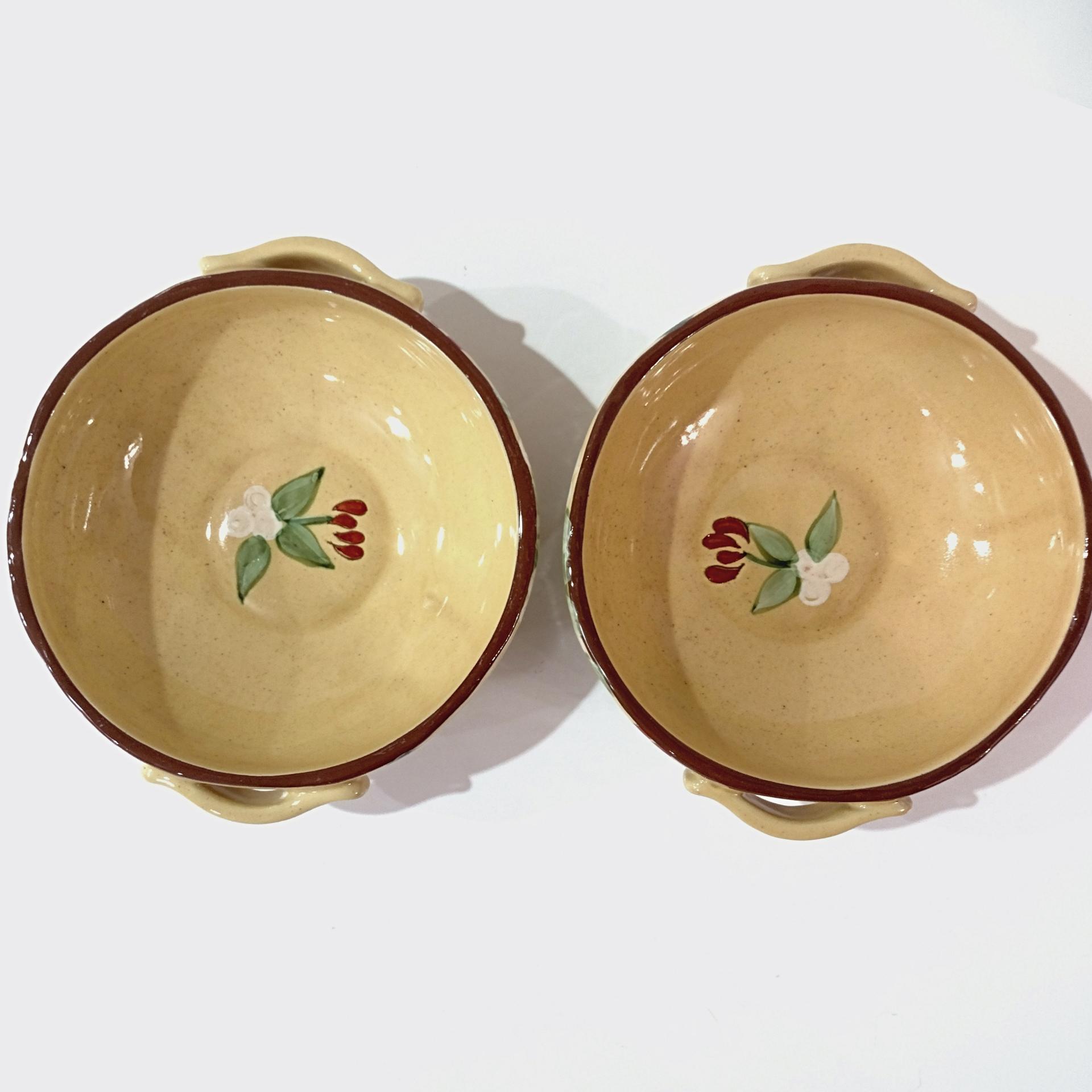 Vintage Artland Margaux Collection Ceramic Coupe Soup Bowls, Set of Two, Tuscan Style Handled Bowls