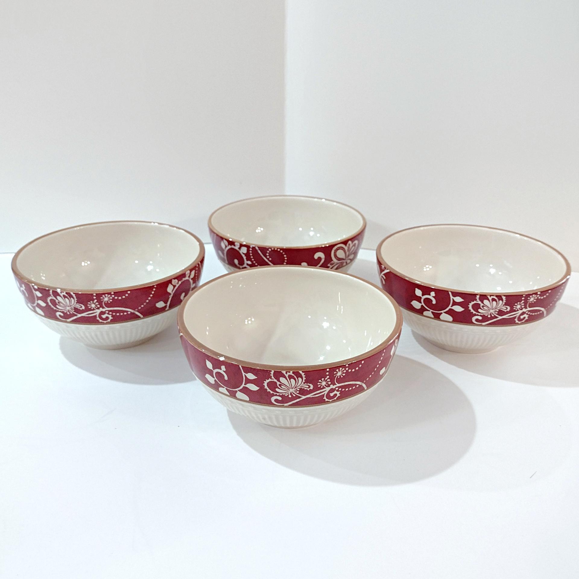 Vintage Pier One Maribeth Ironstone 6 Inch Coupe Cereal Salad Bowls, Set of 4