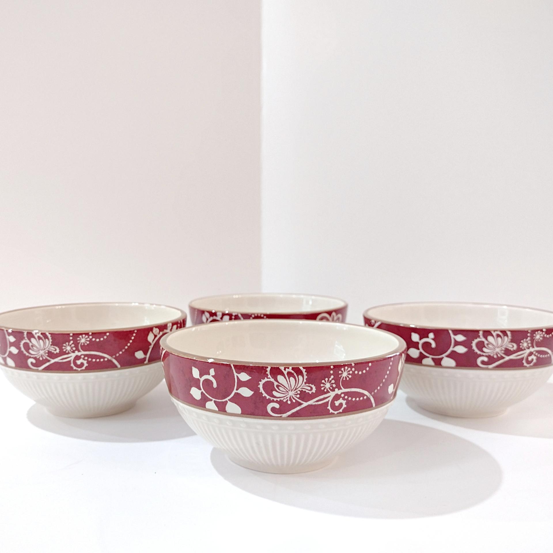 Vintage Pier One Maribeth Ironstone 6 Inch Coupe Cereal Salad Bowls, Set of 4