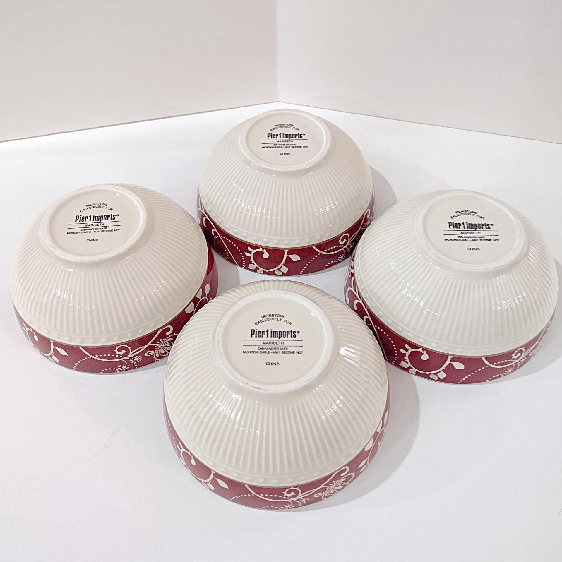 Vintage Pier One Maribeth Ironstone 6 Inch Coupe Cereal Salad Bowls, Set of 4