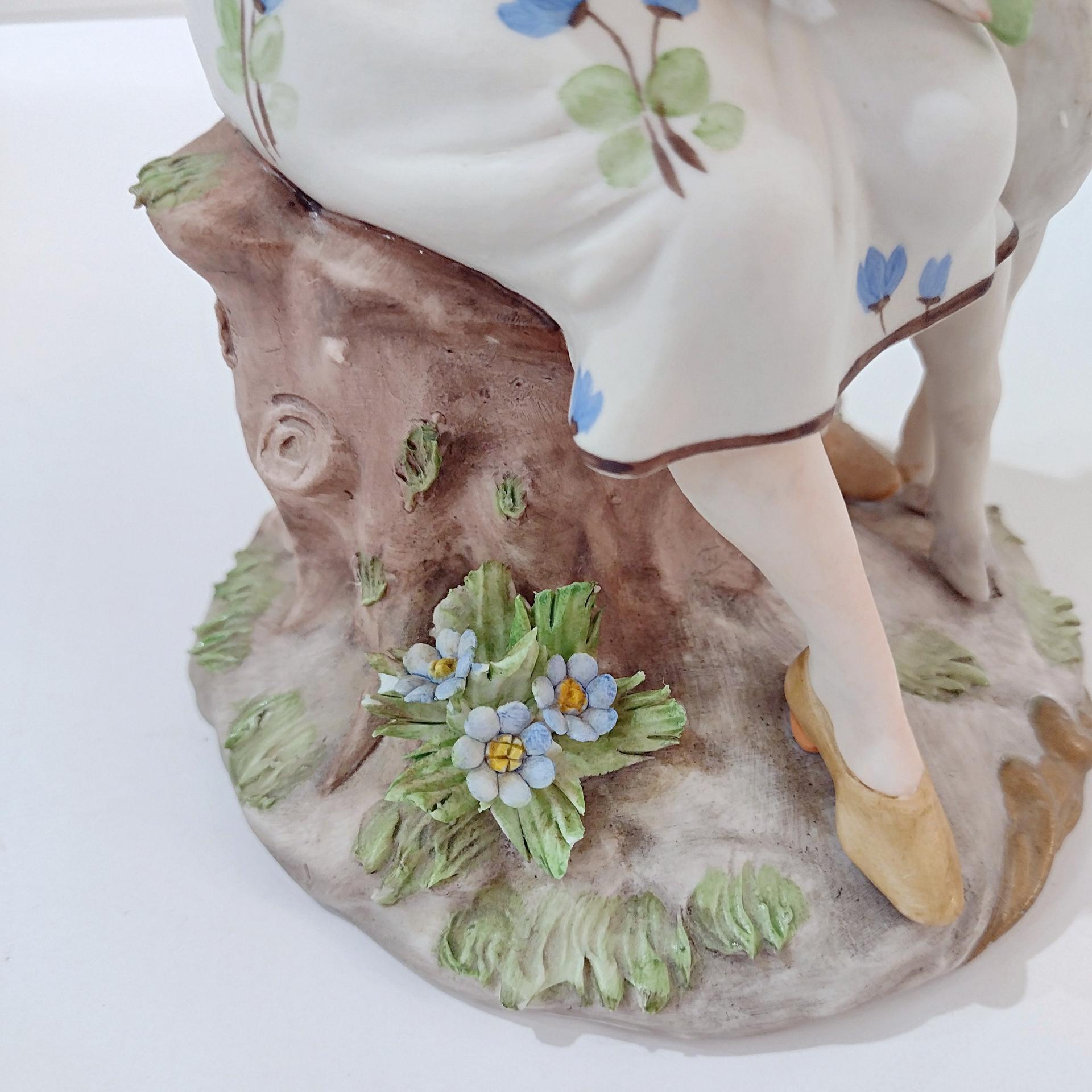 Vintage Girl with Lamb Capodimonte Porcelain Figurine, Signed Gianni Merlo Italian Ceramic Woman Statue, Mary Had a Little Lamb Figure