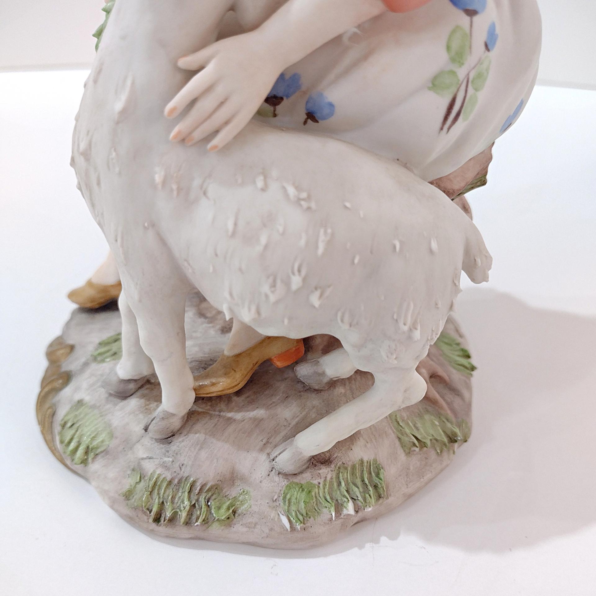 Vintage Girl with Lamb Capodimonte Porcelain Figurine, Signed Gianni Merlo Italian Ceramic Woman Statue, Mary Had a Little Lamb Figure