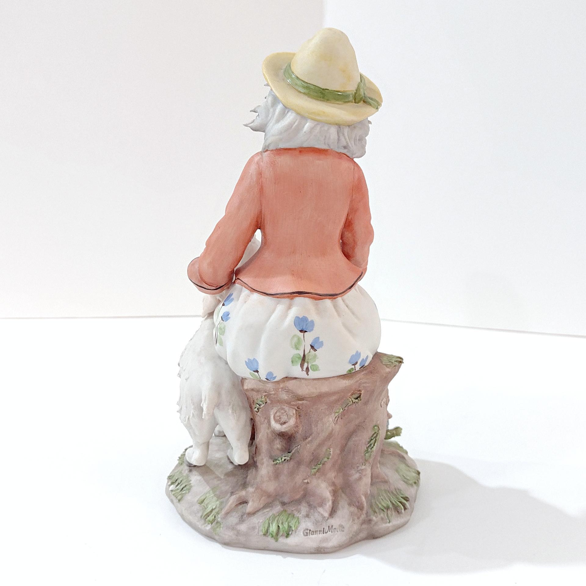 Vintage Girl with Lamb Capodimonte Porcelain Figurine, Signed Gianni Merlo Italian Ceramic Woman Statue, Mary Had a Little Lamb Figure