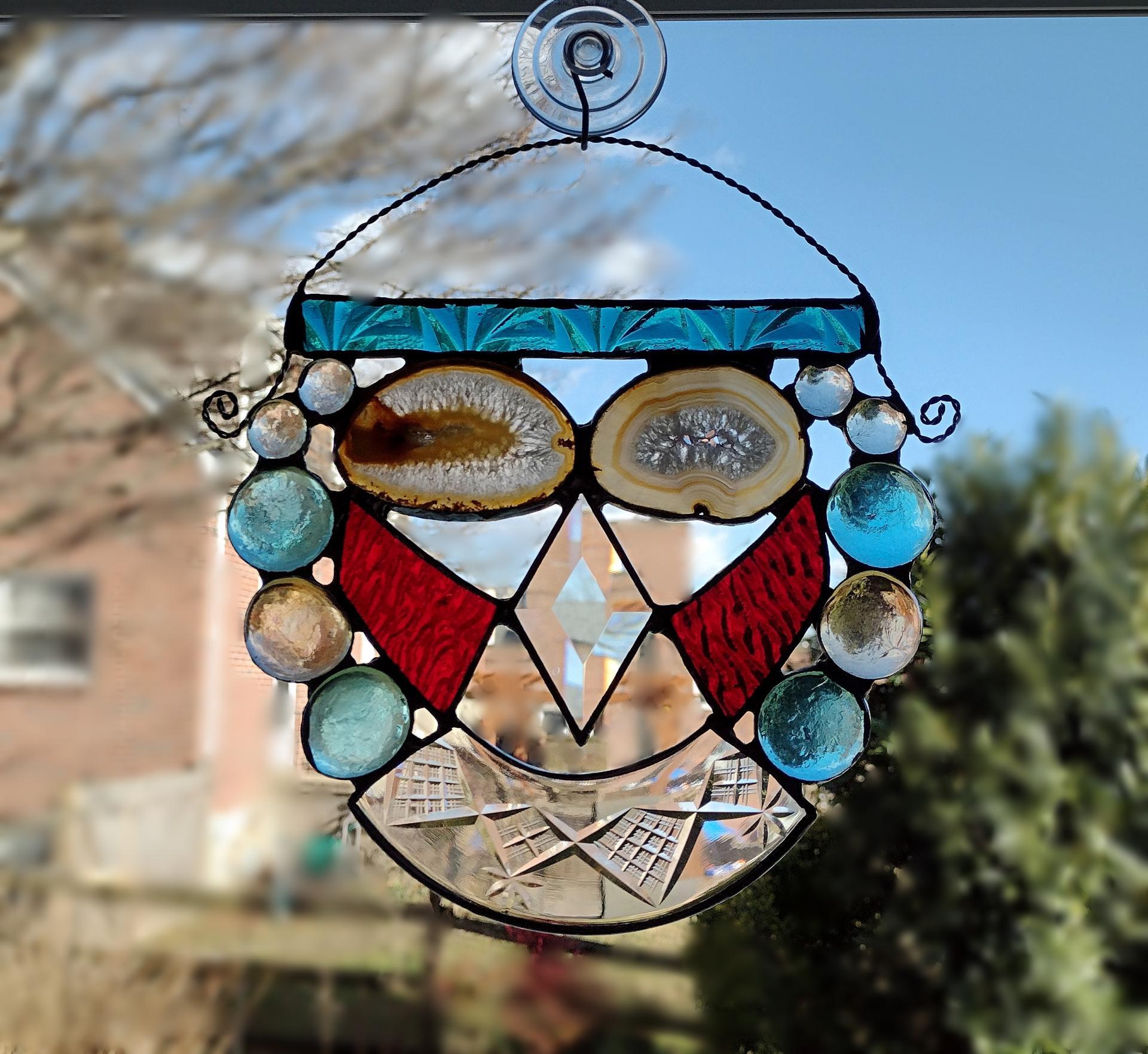 Mixed Media Abstract Stained Glass Face Mask with Crystal Agate Geodes